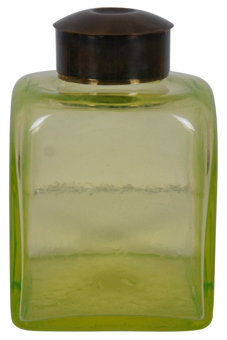 Antique Hand Blown Uranium Vaseline Glass Apothecary Jar Canister with