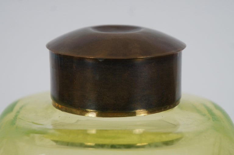 Antique Hand Blown Uranium Vaseline Glass Apothecary Jar Canister with