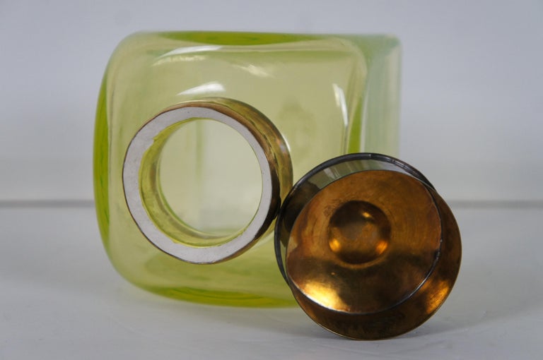 Antique Hand Blown Uranium Vaseline Glass Apothecary Jar Canister with