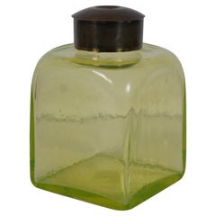 Antique Hand Blown Uranium Vaseline Glass Apothecary Jar Canister with Lid