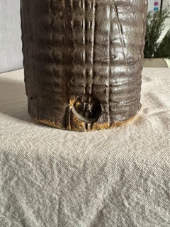 Antique Hand-Built Stoneware Vessel, Textured Relief, 20" Tall