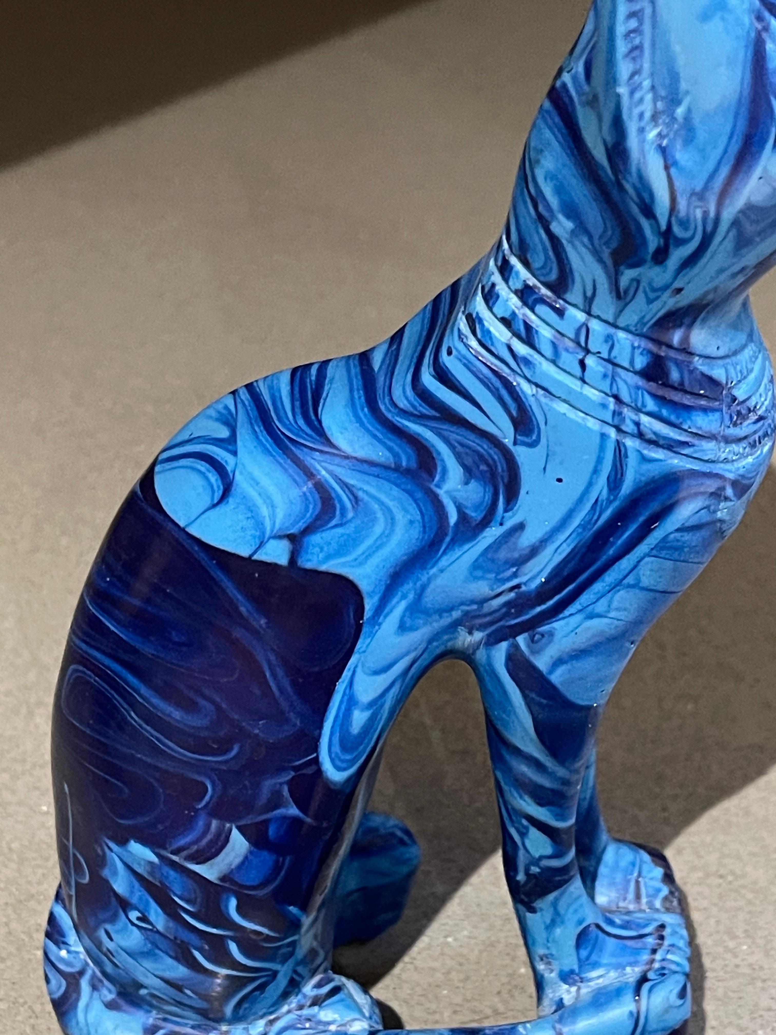 Zimbabwean Antique Hand Carve Sculpture African Blue Marble Stone Figurine Cat Decorative