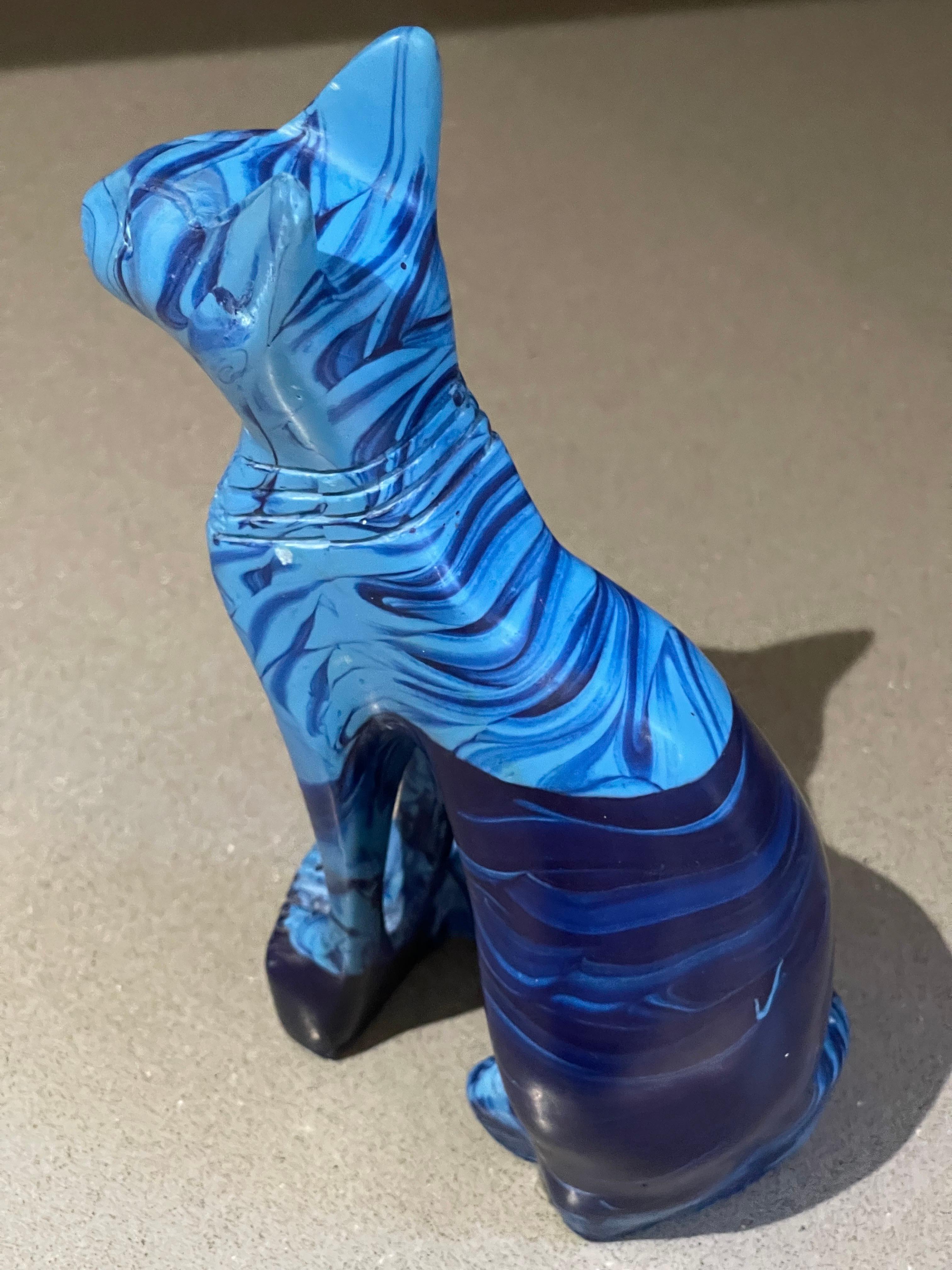Ceramic Antique Hand Carve Sculpture African Blue Marble Stone Figurine Cat Decorative