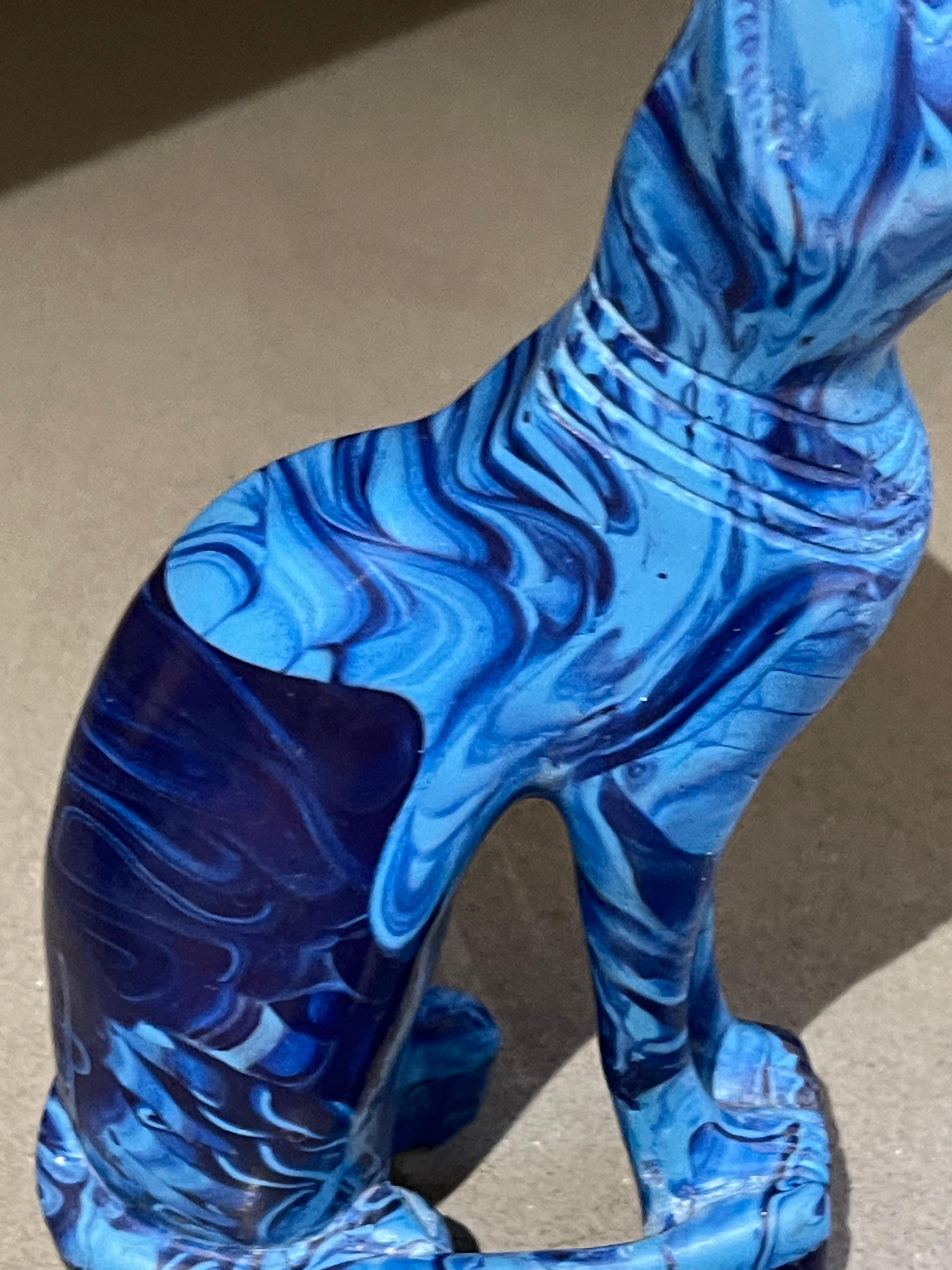 Antique Hand Carve Sculpture African Blue Marble Stone Figurine Cat Decorative 1