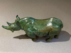 Antique Hand Carve Sculpture African Green Malachite Stone Figurine Rhinoceros
