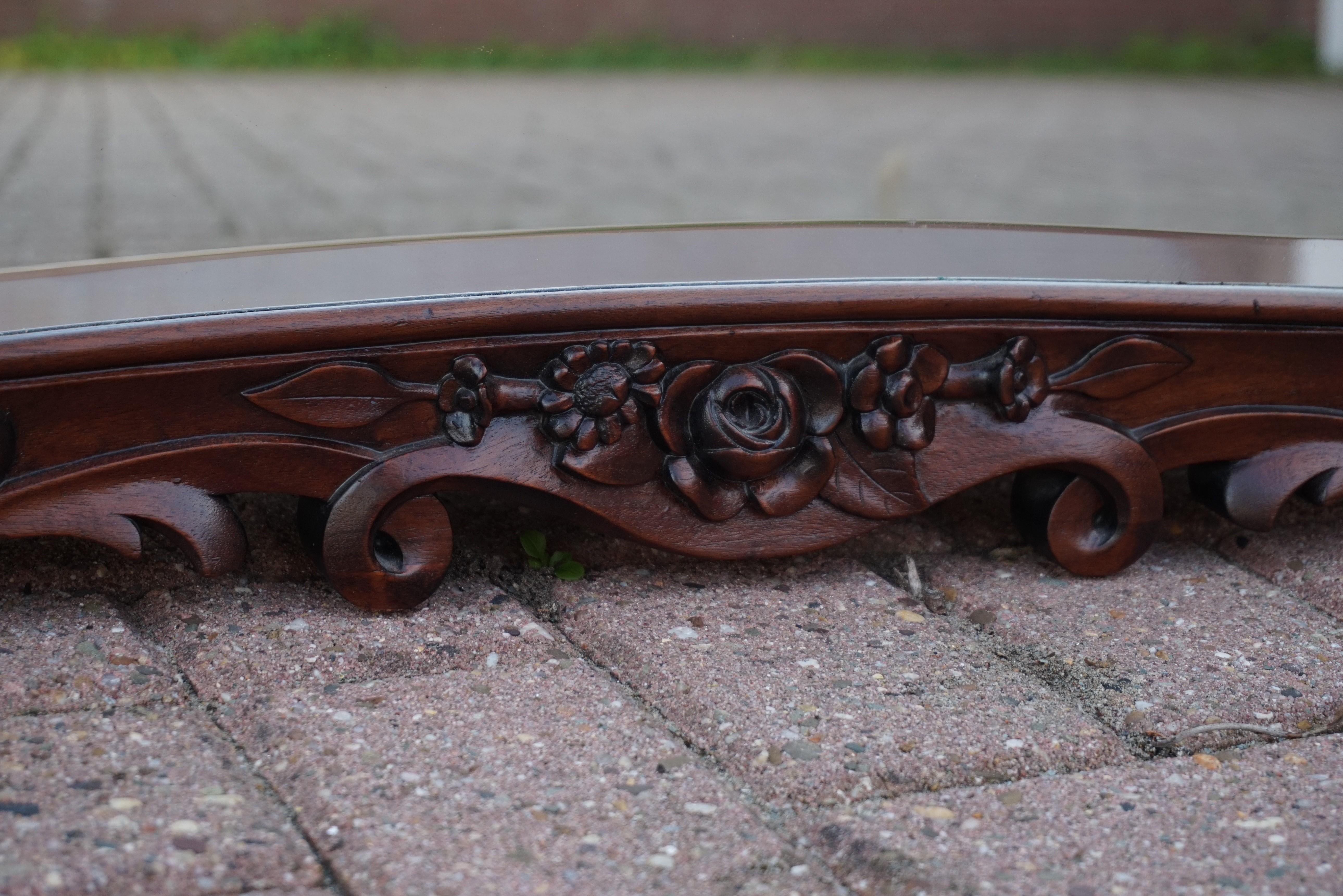Antique Hand Carved 19th Century Nutwood & Beveled Wall or Fireplace Mirror For Sale 3
