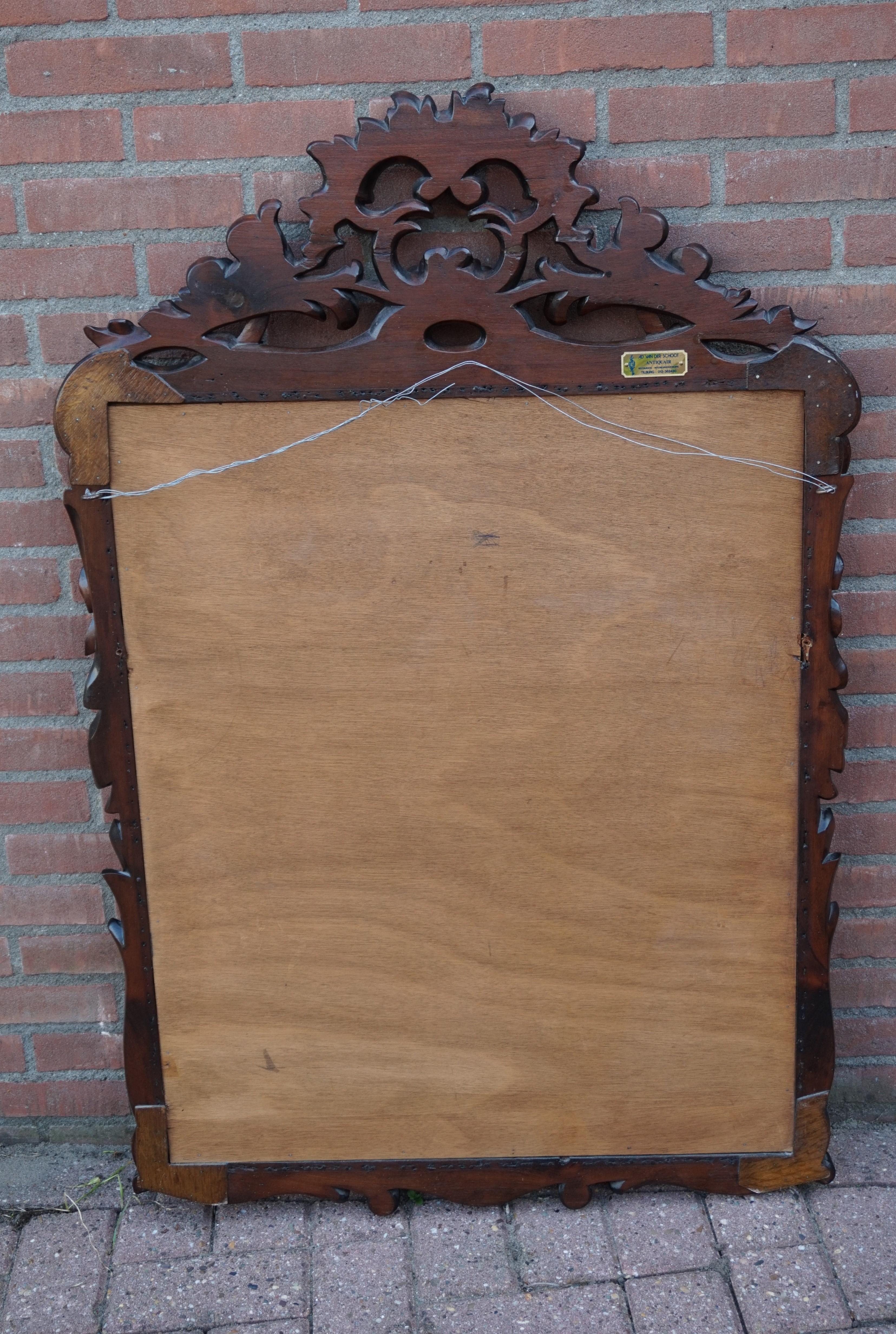 Antique Hand Carved 19th Century Nutwood & Beveled Wall or Fireplace Mirror For Sale 8