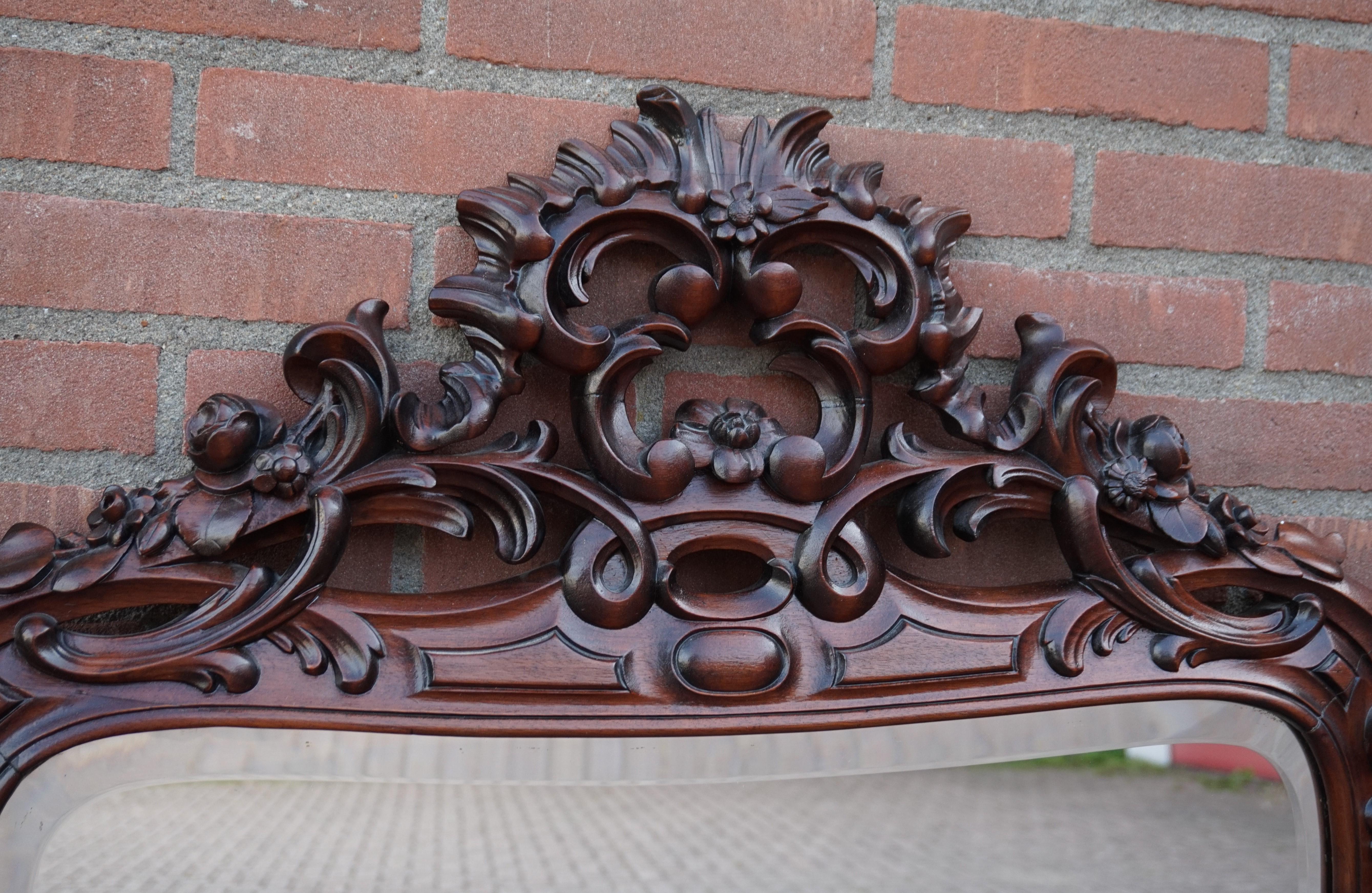 Hand-Carved Antique Hand Carved 19th Century Nutwood & Beveled Wall or Fireplace Mirror For Sale