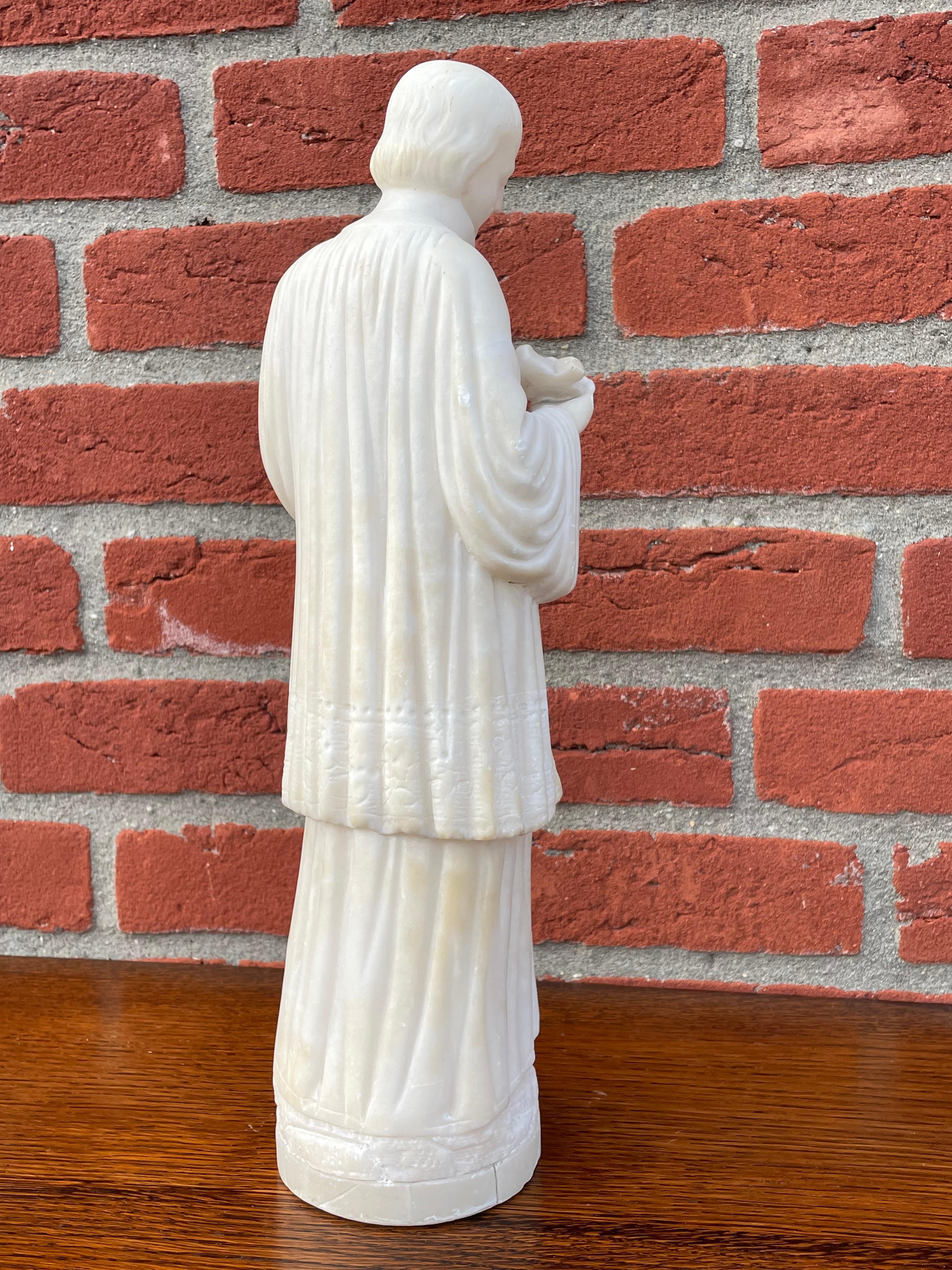 Antique Hand Carved Alabaster Saint Gerard Majella Statue / Gerardo Maiella 1900 For Sale 5