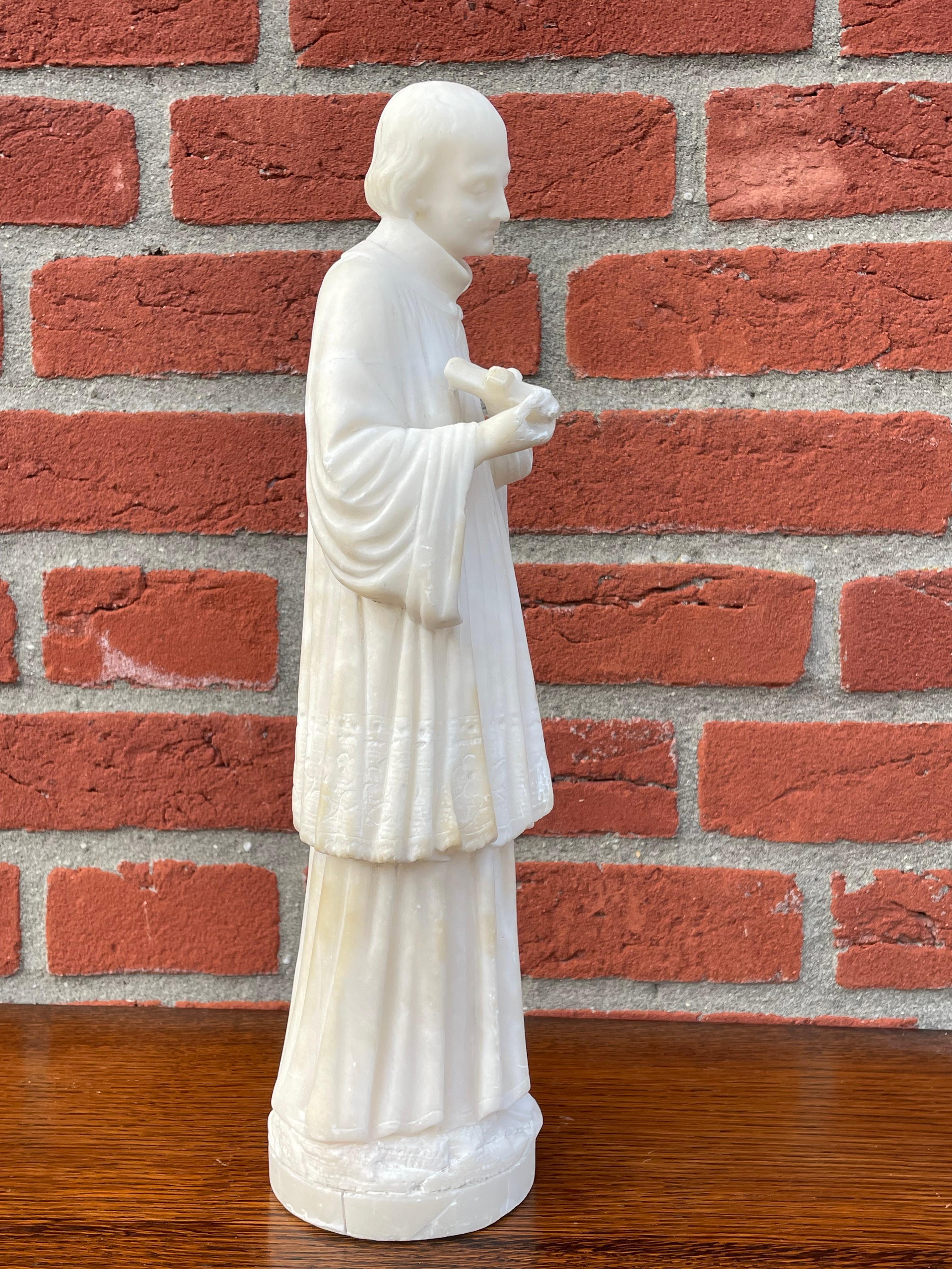 Antique Hand Carved Alabaster Saint Gerard Majella Statue / Gerardo Maiella 1900 For Sale 6