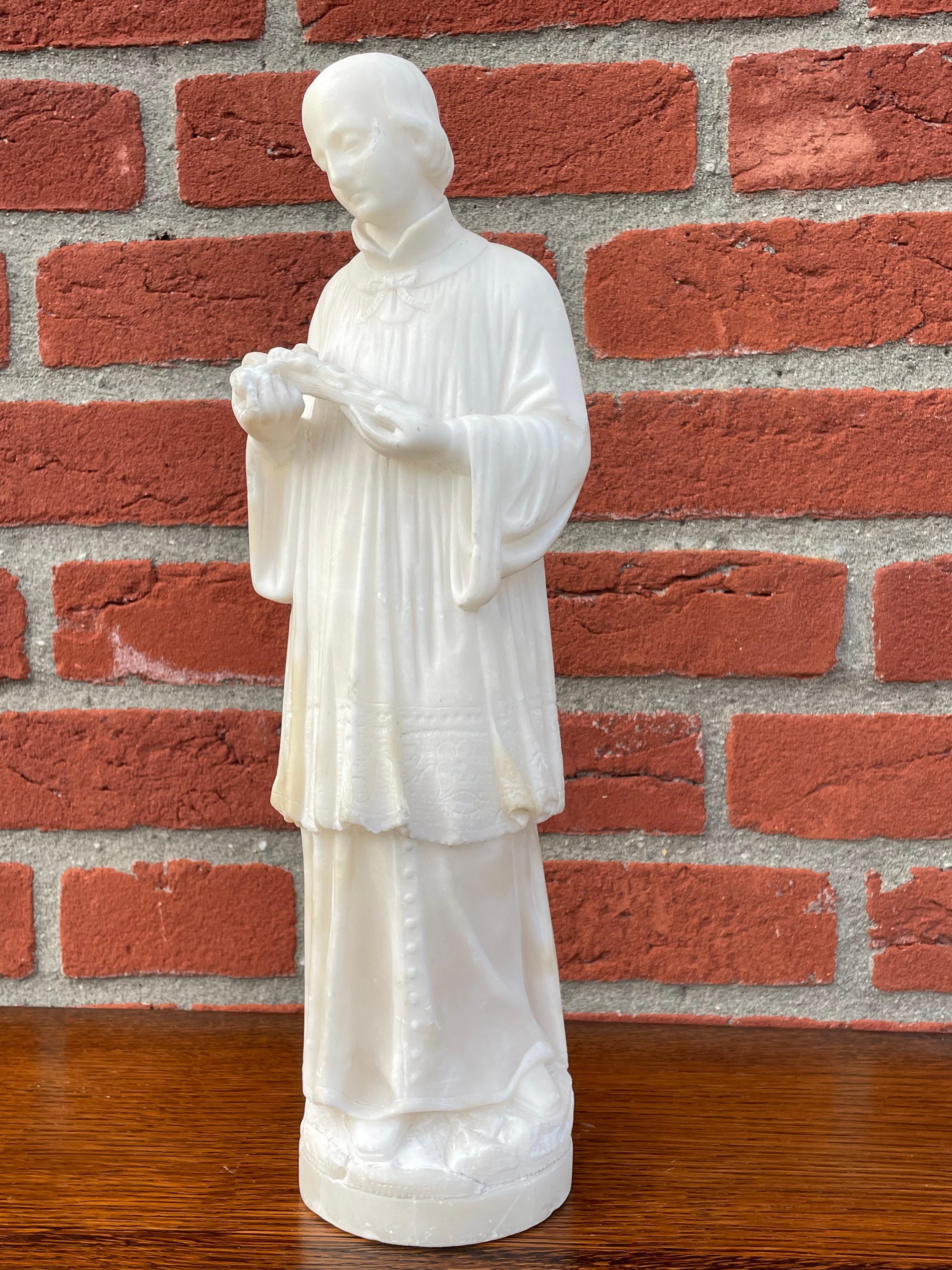 20th Century Antique Hand Carved Alabaster Saint Gerard Majella Statue / Gerardo Maiella 1900 For Sale