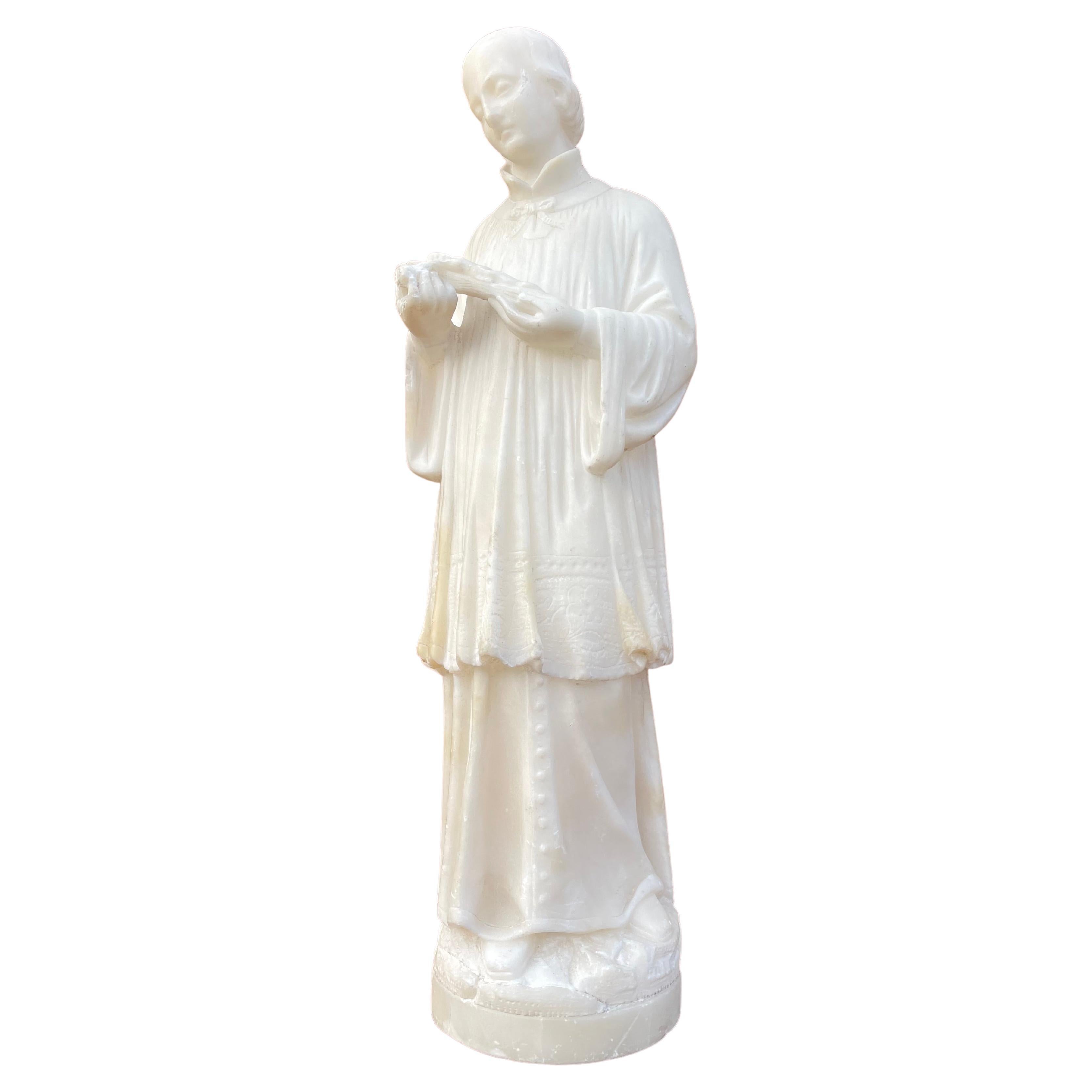 Antique Hand Carved Alabaster Saint Gerard Majella Statue / Gerardo Maiella 1900 For Sale