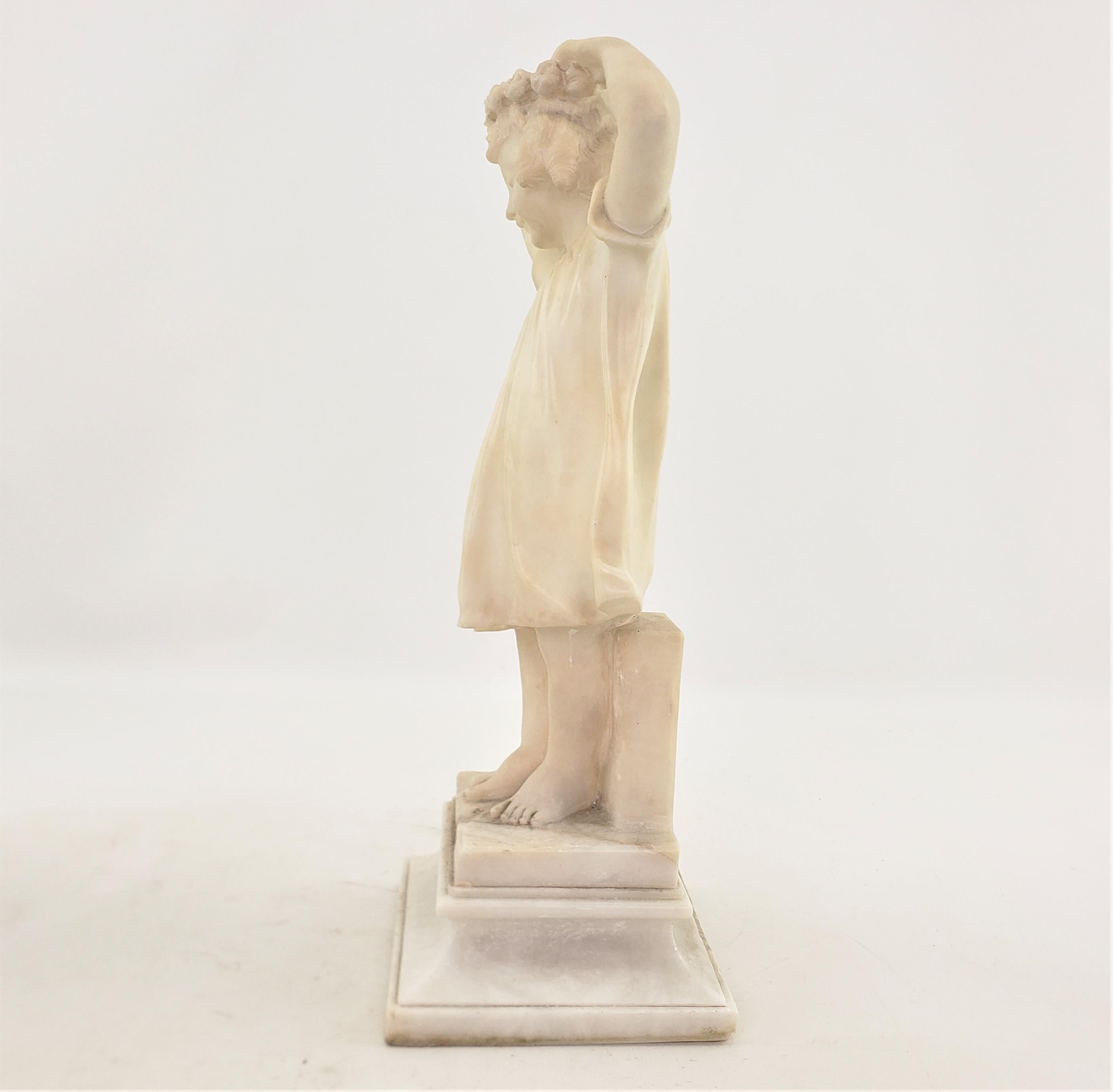 Antique Hand-Carved Alabaster Sculpture of a Young Girl with Flowered Headband In Good Condition In Hamilton, Ontario