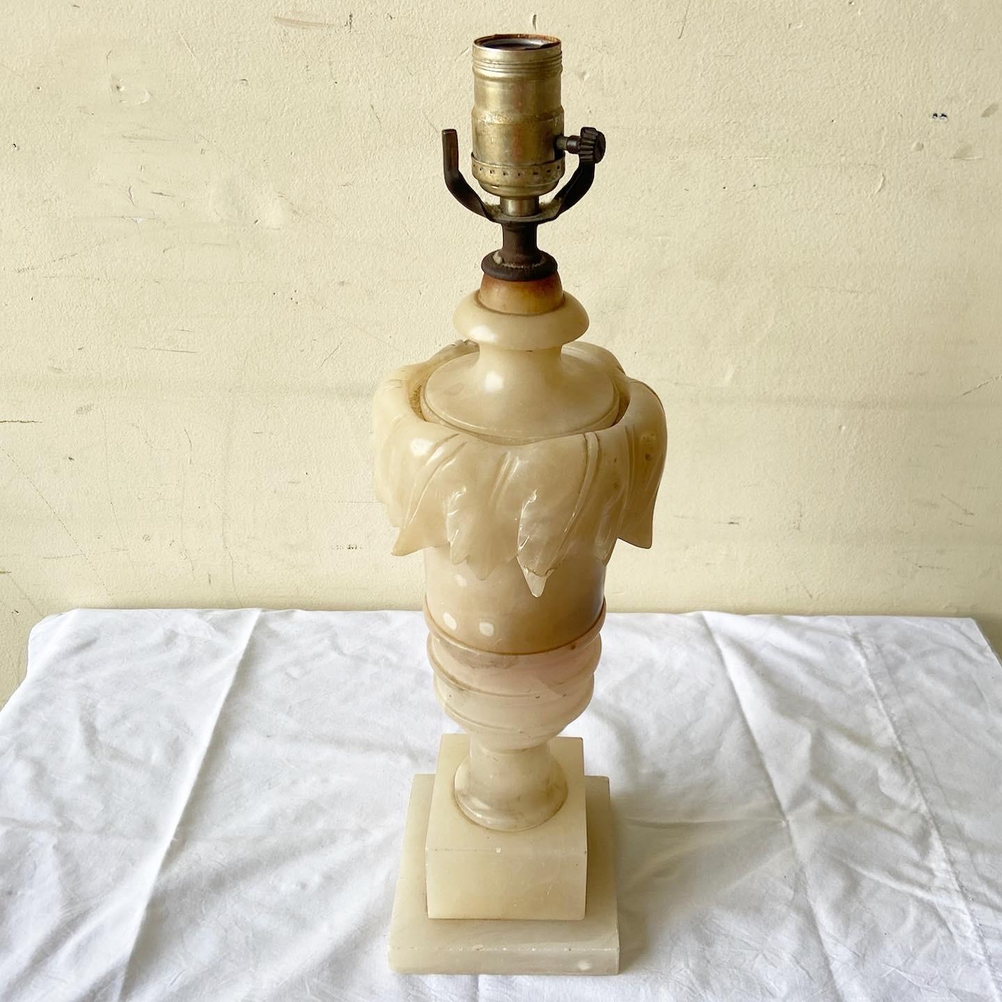 20th Century Antique Hand Carved Alabaster Table Lamp For Sale
