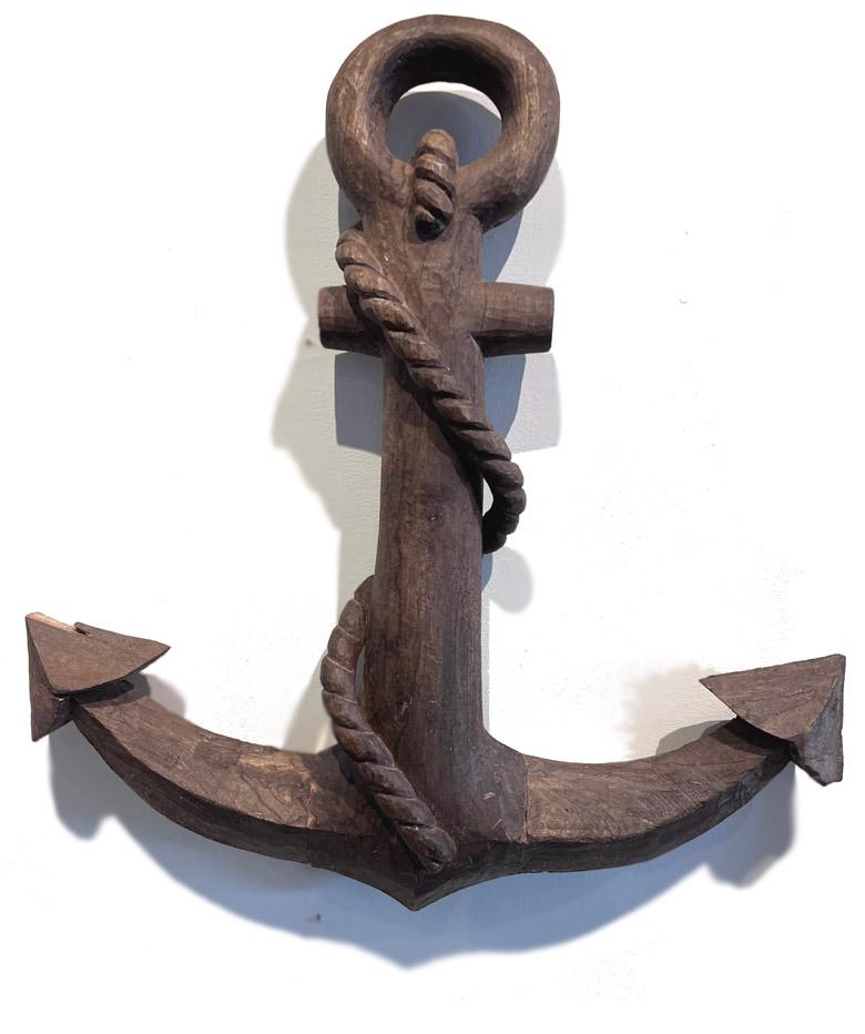 Antique Hand Carved Anchor In Distressed Condition In Sag Harbor, NY