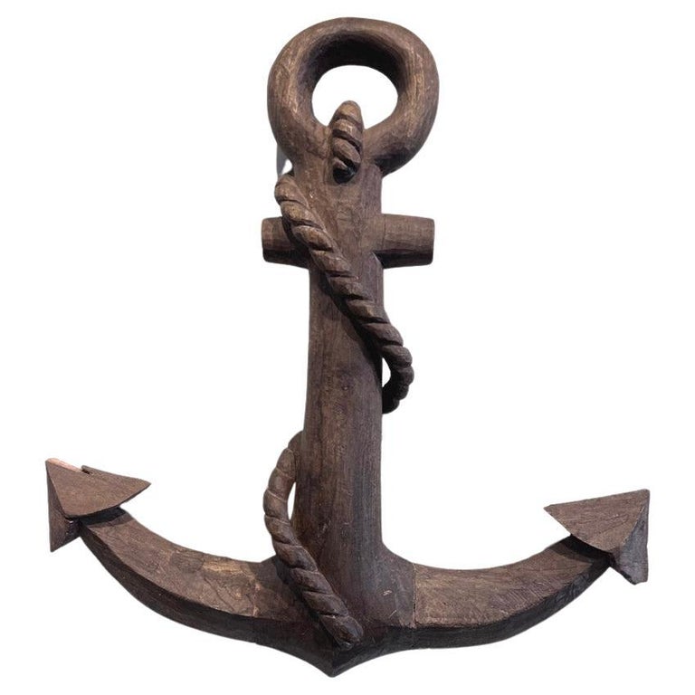 Carved and Painted Large Folk Art Anchor Hook Nautical Hooks