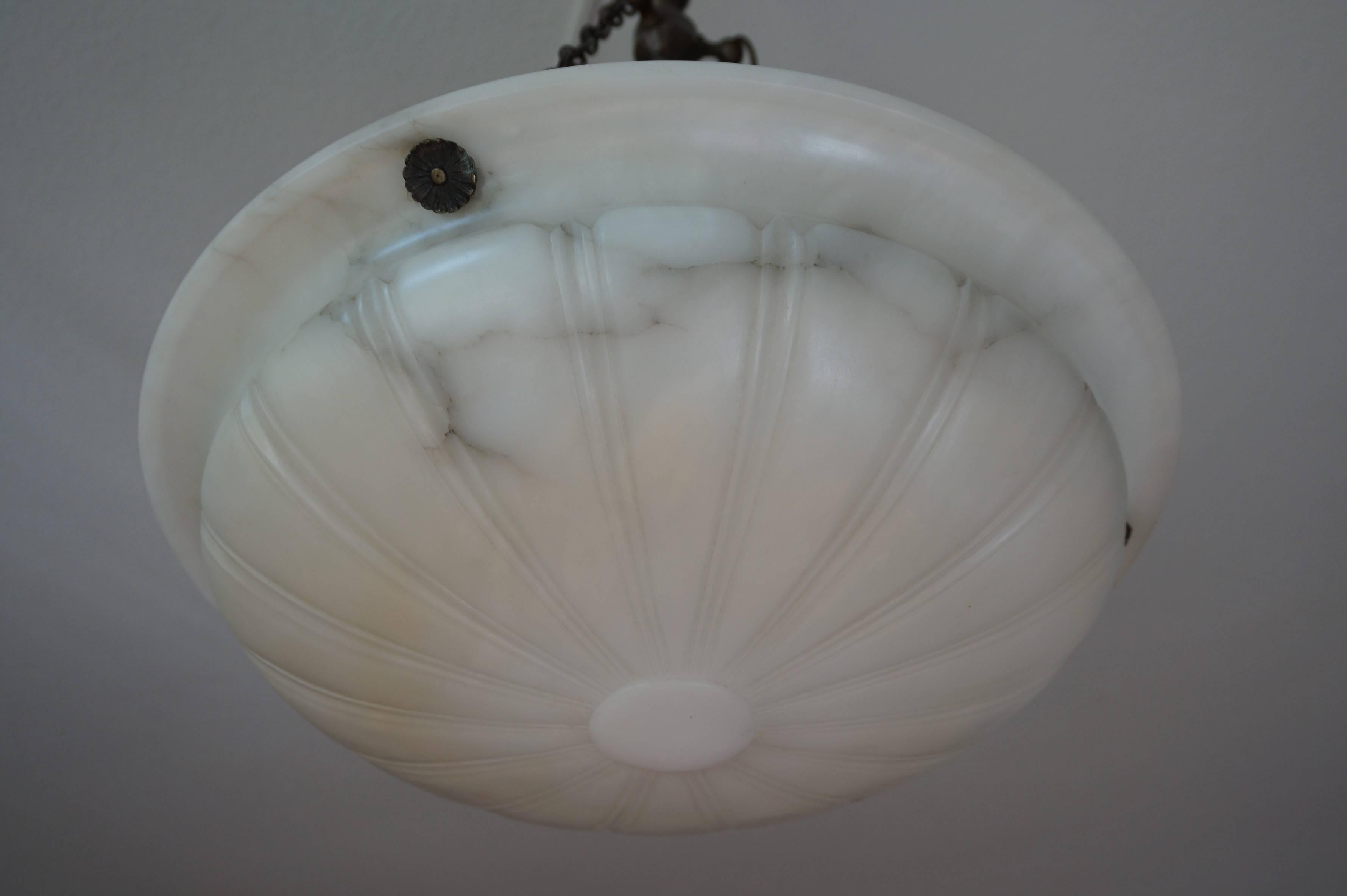 Antique Hand-Carved and All Original Large Alabaster Pendant with Brass Chains 4