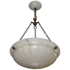 Antique Hand-Carved and All Original Large Alabaster Pendant with Brass Chains