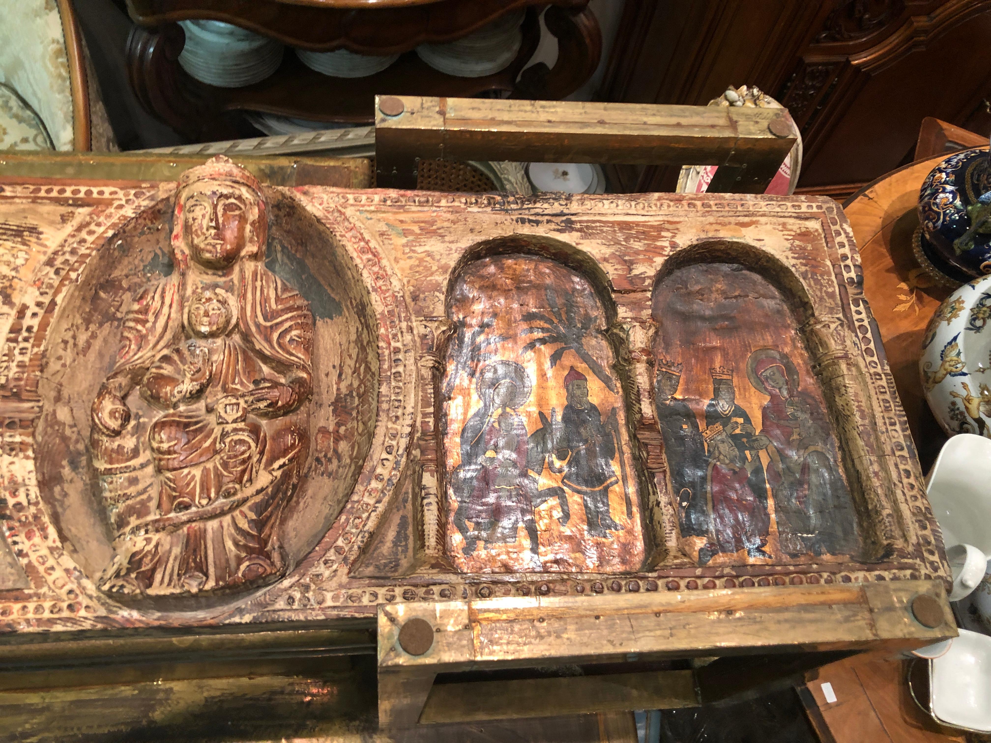 Antique Hand Carved and Hand Painted Large Piece of an Altar with Four Scenes 4