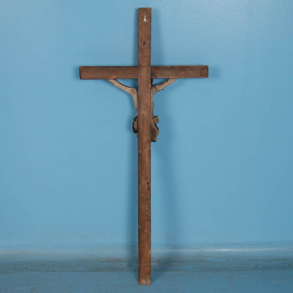 Antique Hand-Carved and Painted Russian Crucifix In Good Condition In Round Top, TX