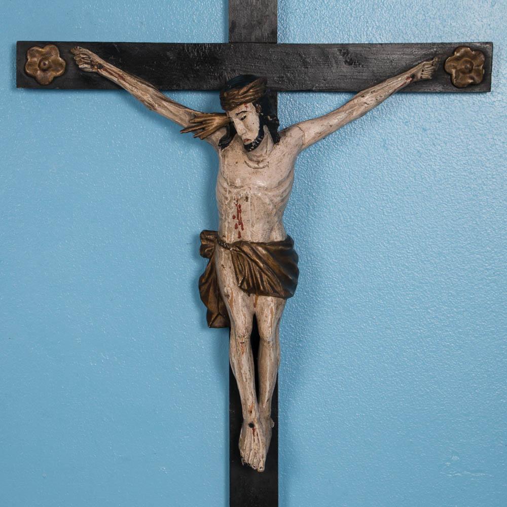19th Century Antique Hand-Carved and Painted Russian Crucifix