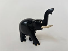 Antique Hand Carved Anglo-Indian Elephant Sculpture, Ebonized Wood