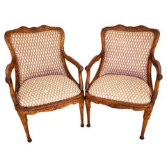 Antique Hand Carved Armchairs Solid Wood Cattails Shells Pair