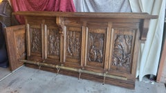 Antique Hand-Carved Bar Pub Counter with Brass Foot Rest