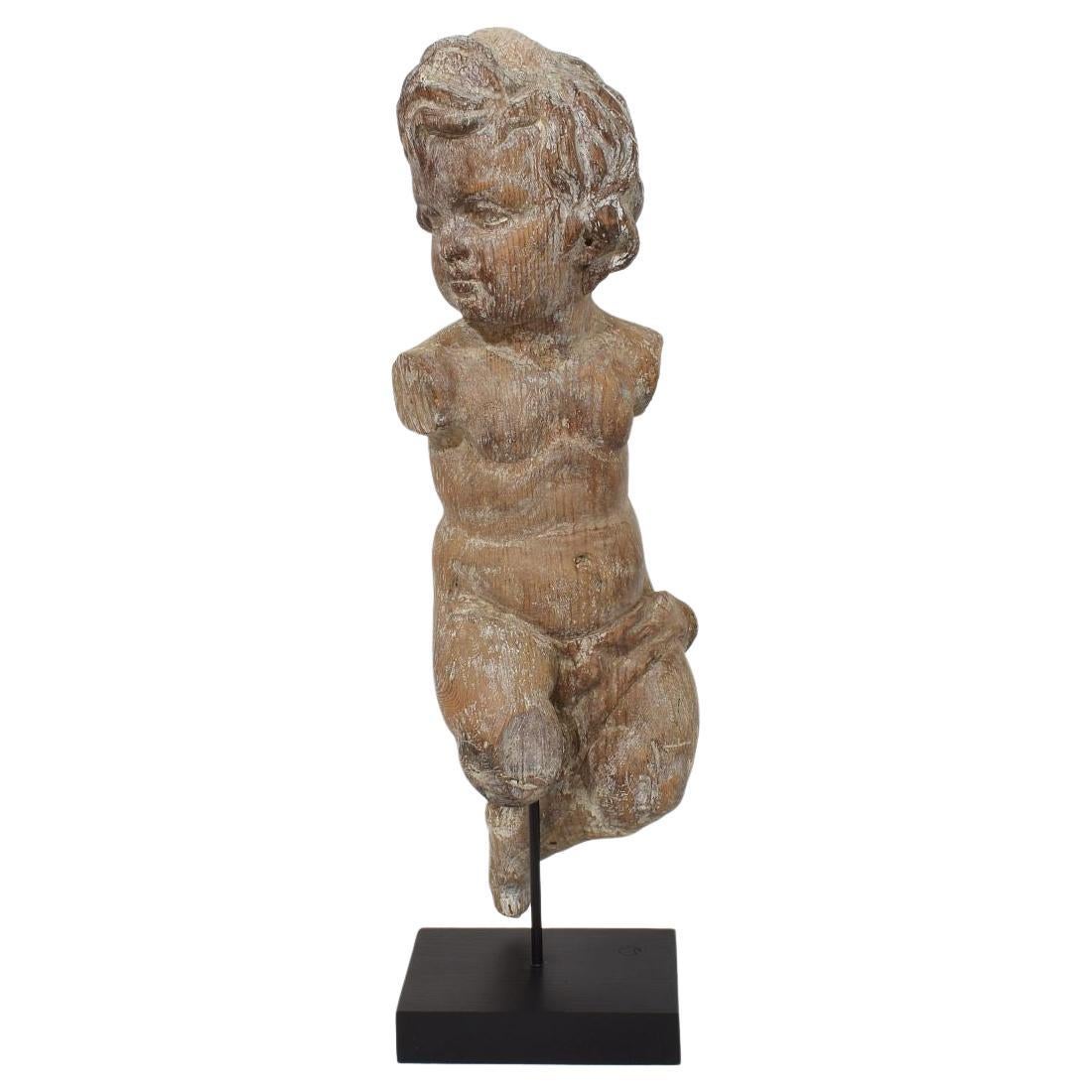 Antique Hand Carved Baroque Angel Sculpture, Spain, Circa 1750-1800
