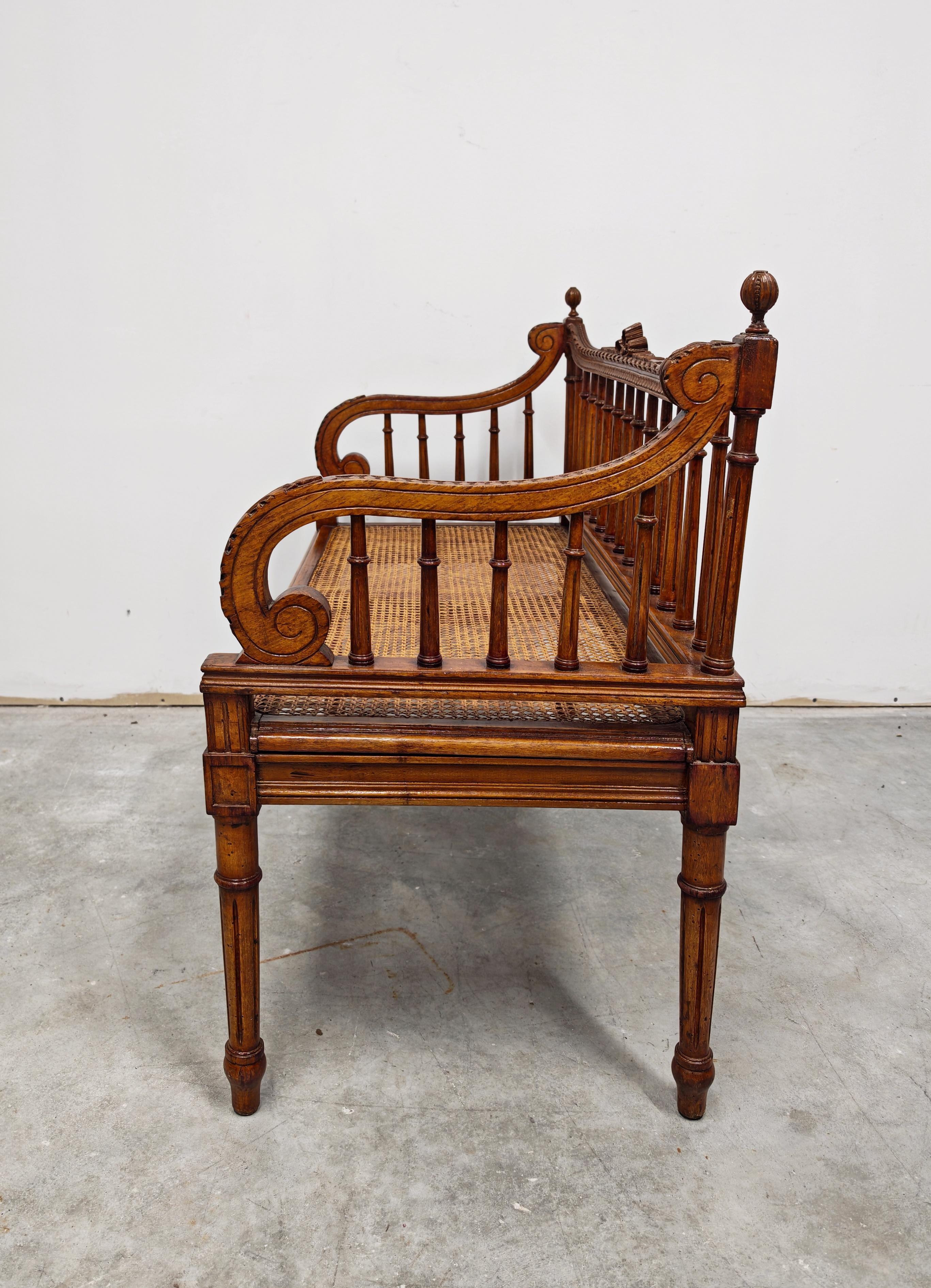 Antique hand-carved Bench done in style of Louis XVI with hand-woven cane seat For Sale 3