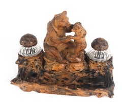 Antique Hand Carved Black Forest Bears Inkstand 19th Century