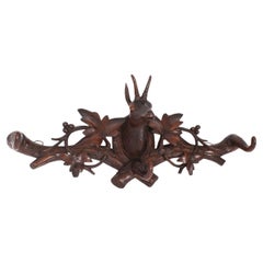 Antique Hand Carved Black Forest Deer's Head Hat & Coat Rack 19th Century