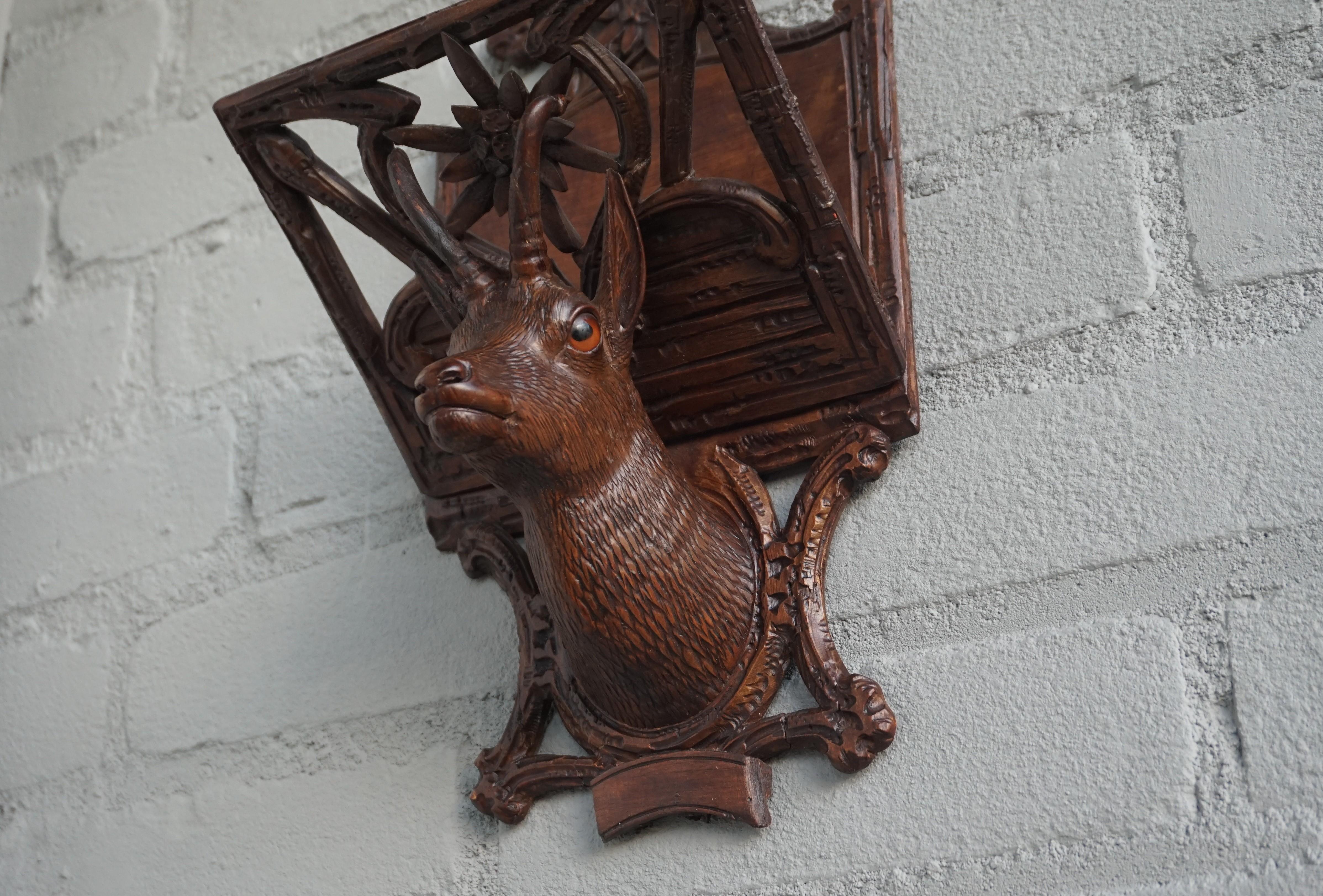 Antique Hand Carved Black Forest Ibex Sculpture Letter Rack for Wall Mounting 3