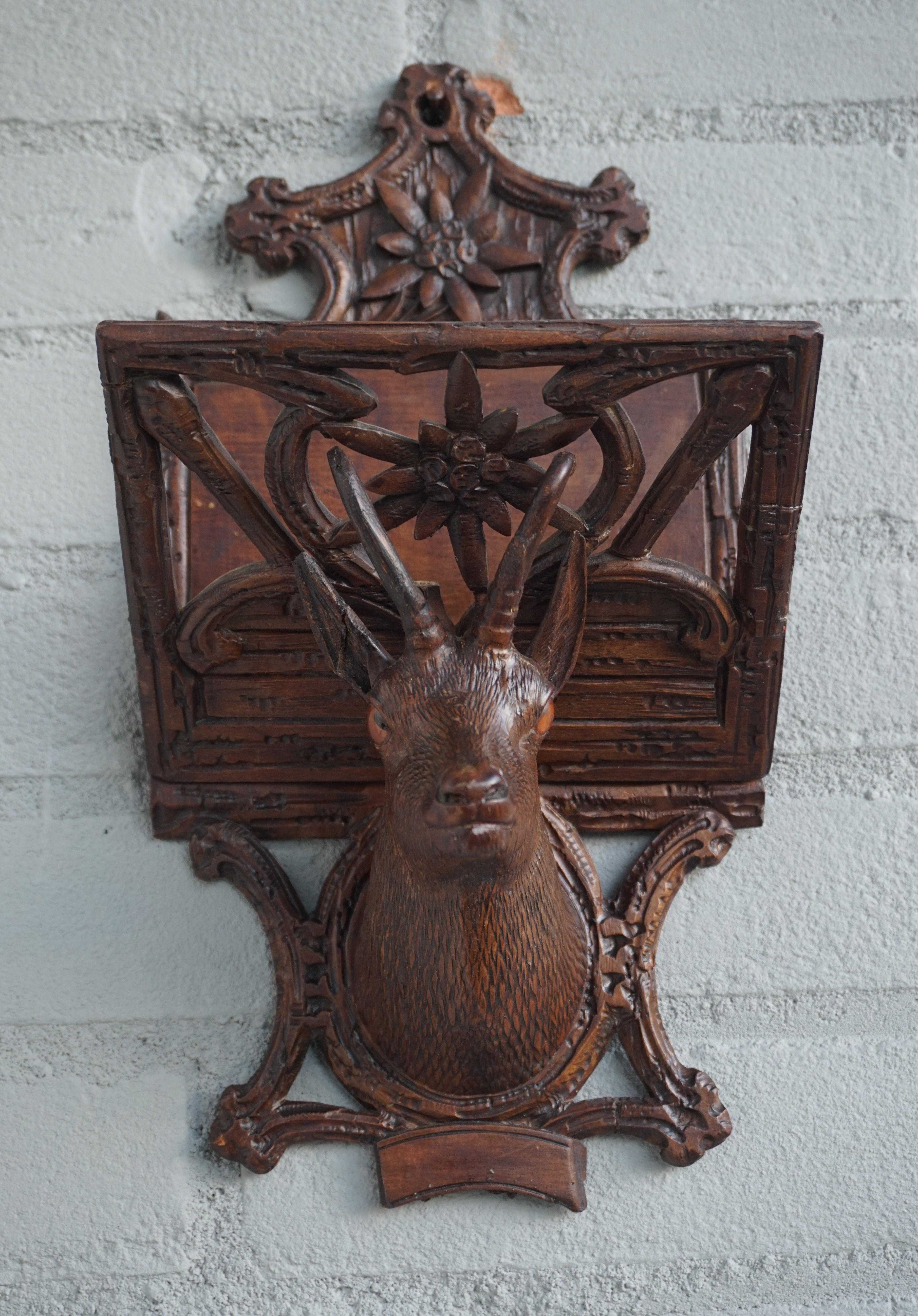 Antique Hand Carved Black Forest Ibex Sculpture Letter Rack for Wall Mounting 4