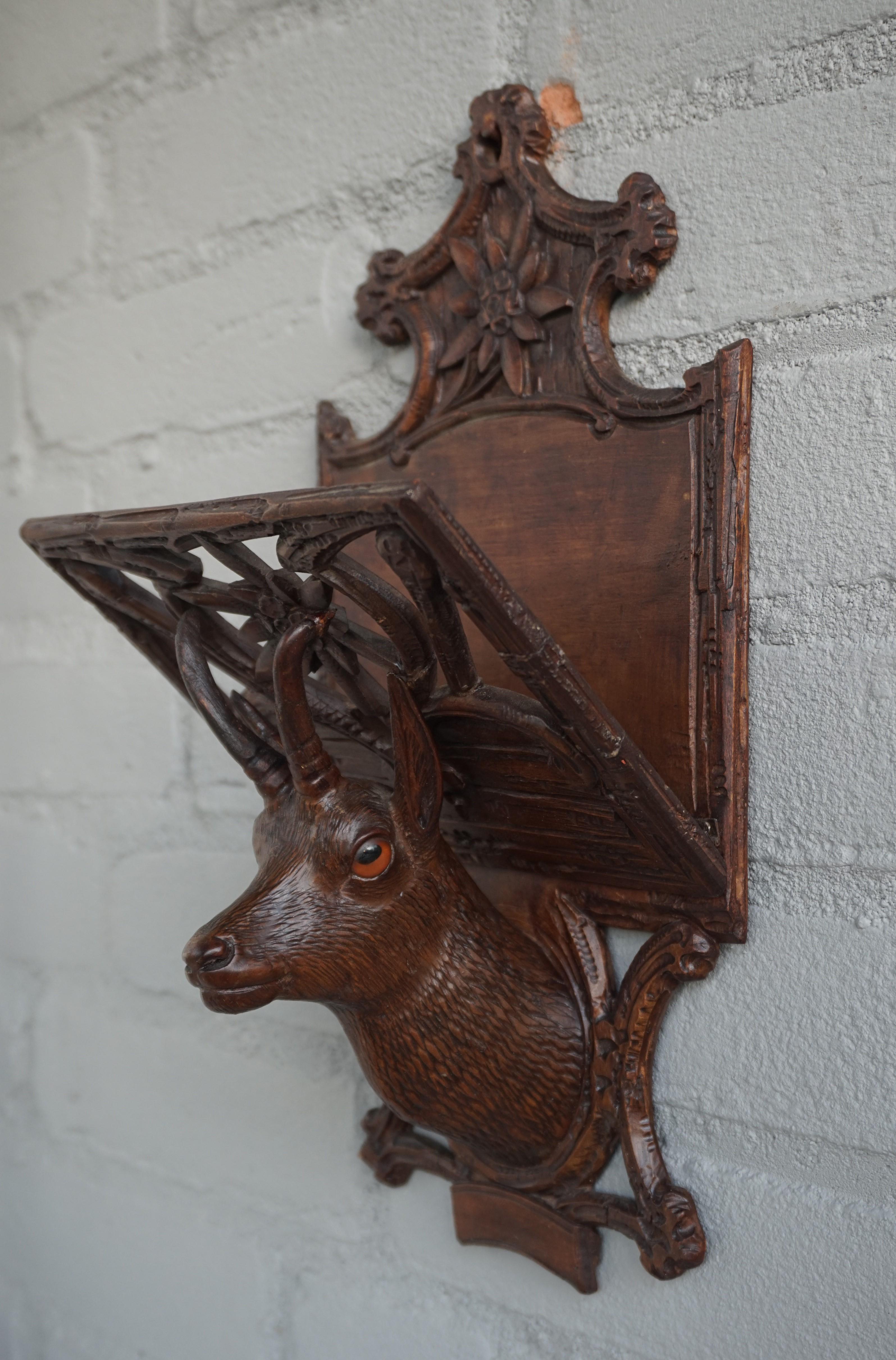 Antique Hand Carved Black Forest Ibex Sculpture Letter Rack for Wall Mounting 5