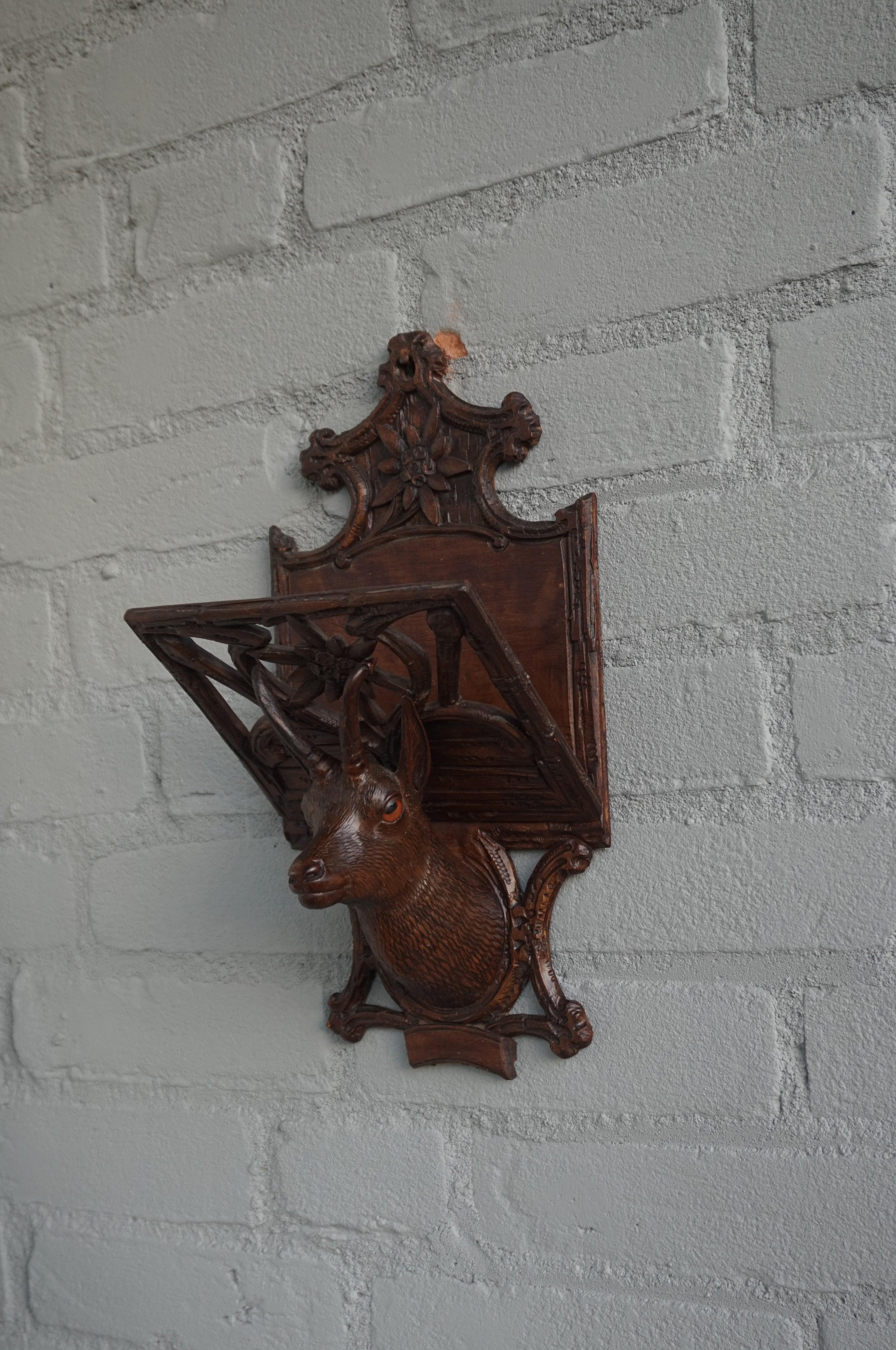 Antique Hand Carved Black Forest Ibex Sculpture Letter Rack for Wall Mounting 10