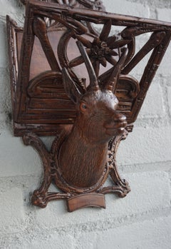 Antique Hand Carved Black Forest Ibex Sculpture Letter Rack for Wall Mounting
