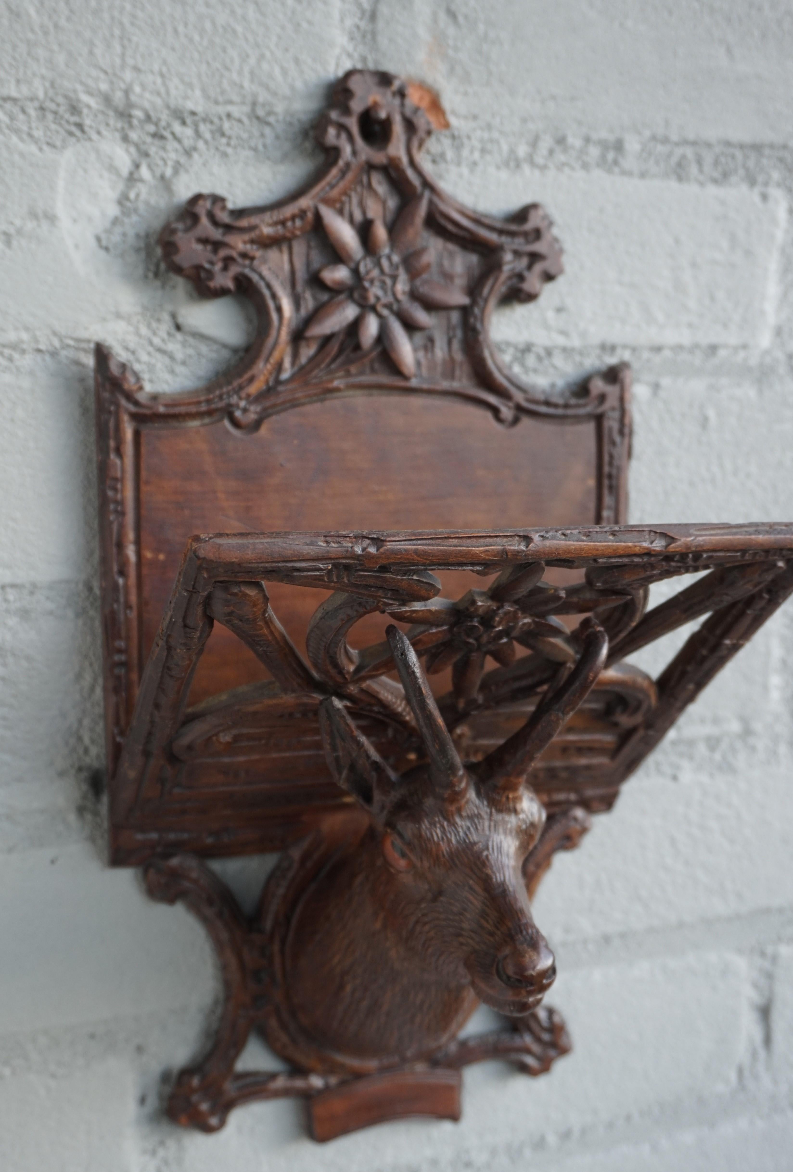 Antique Hand Carved Black Forest Ibex Sculpture Letter Rack for Wall Mounting 1