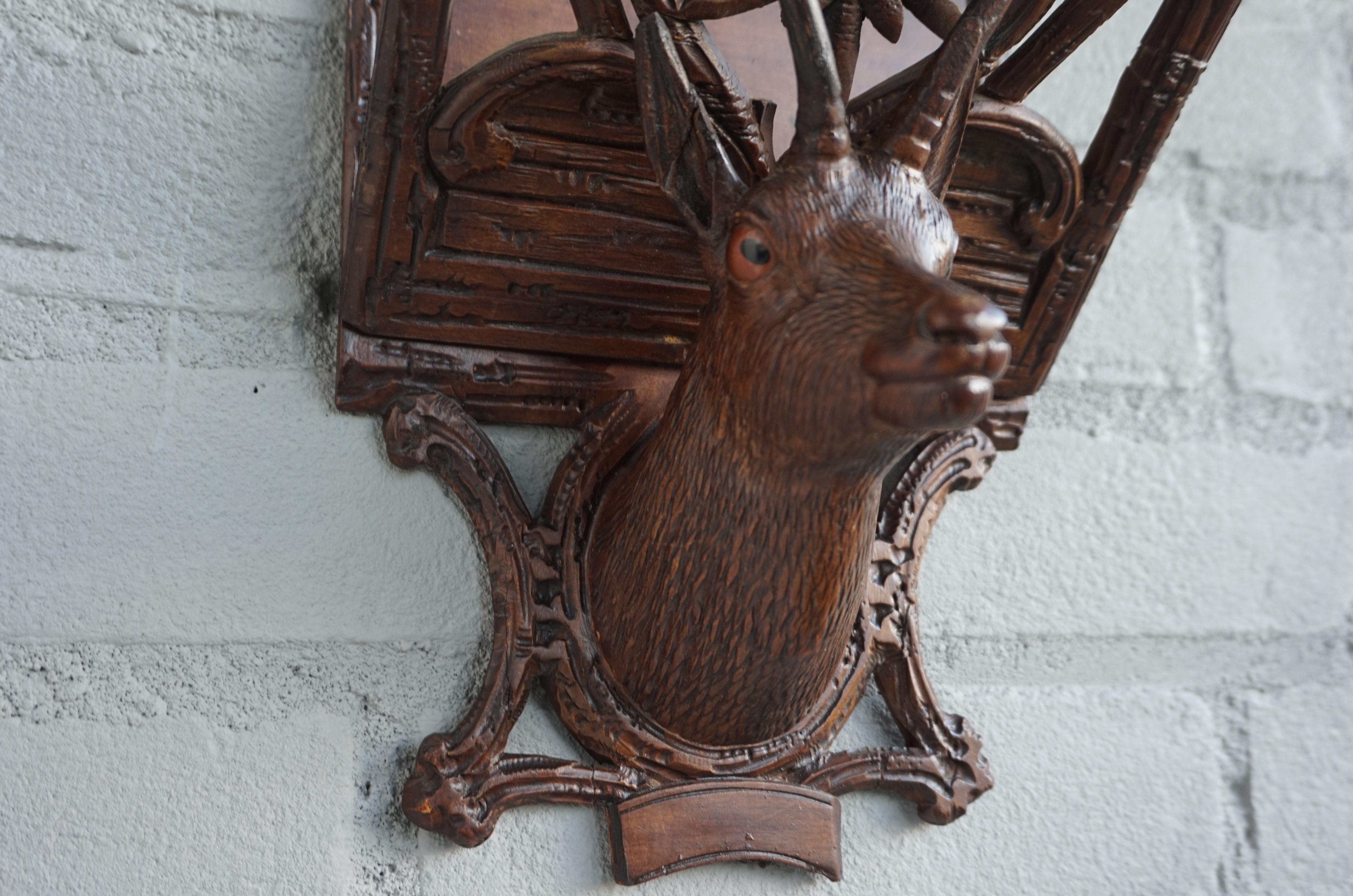 Antique Hand Carved Black Forest Ibex Sculpture Letter Rack for Wall Mounting 2