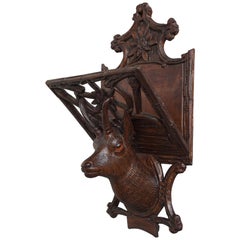 Used Hand Carved Black Forest Ibex Sculpture Letter Rack for Wall Mounting