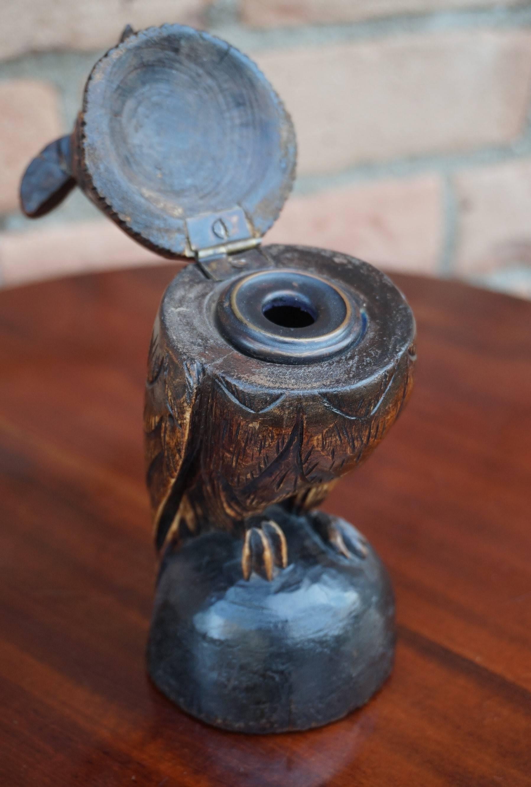 wooden owl ink well