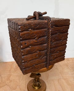 Antique Hand Carved Black Forest Wooden Lodge Design, Late 1800s Chest or Trunk