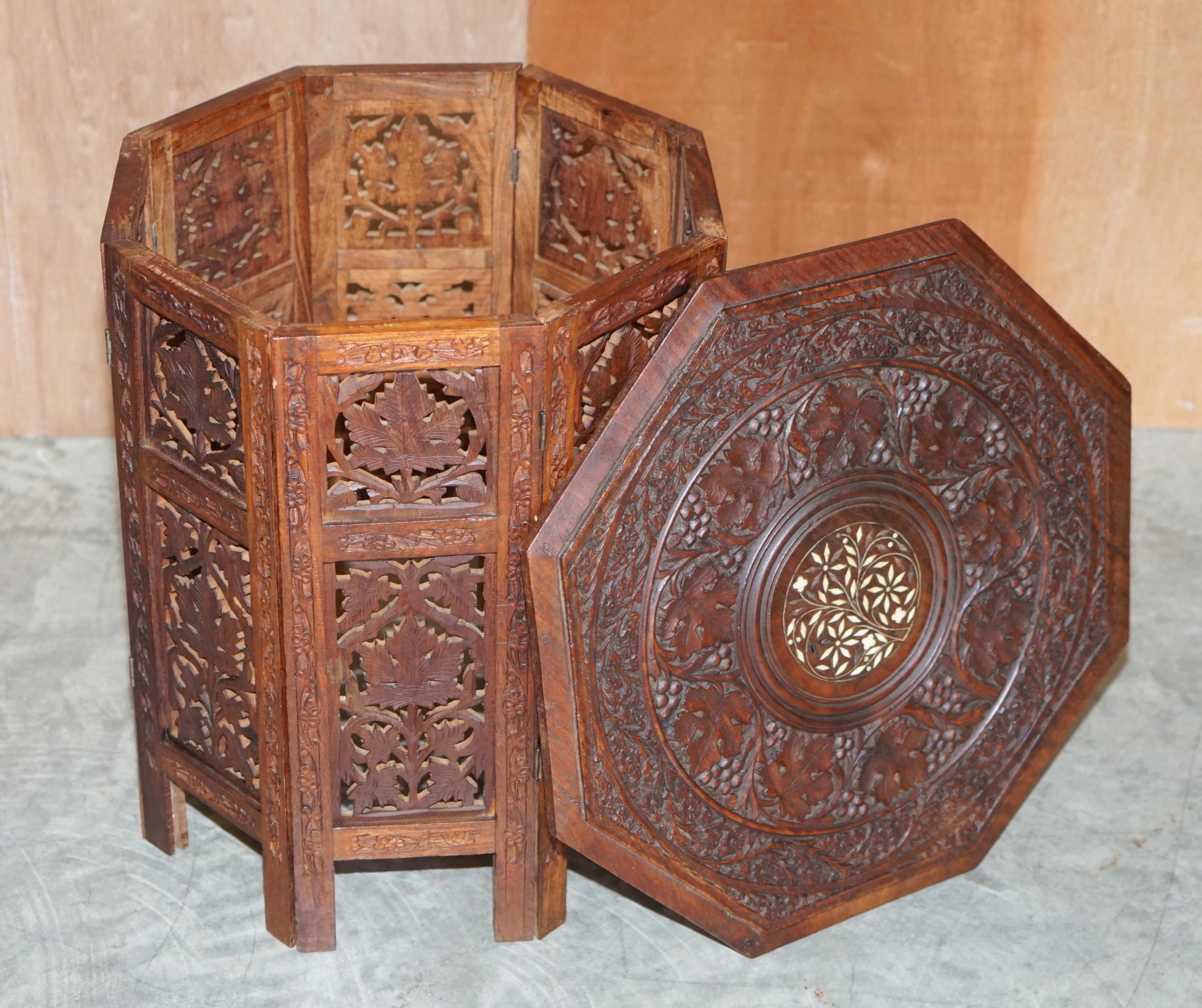 Antique Hand Carved Burmese Hardwood Antique Octagonal Side End Lamp Wine Table For Sale 4