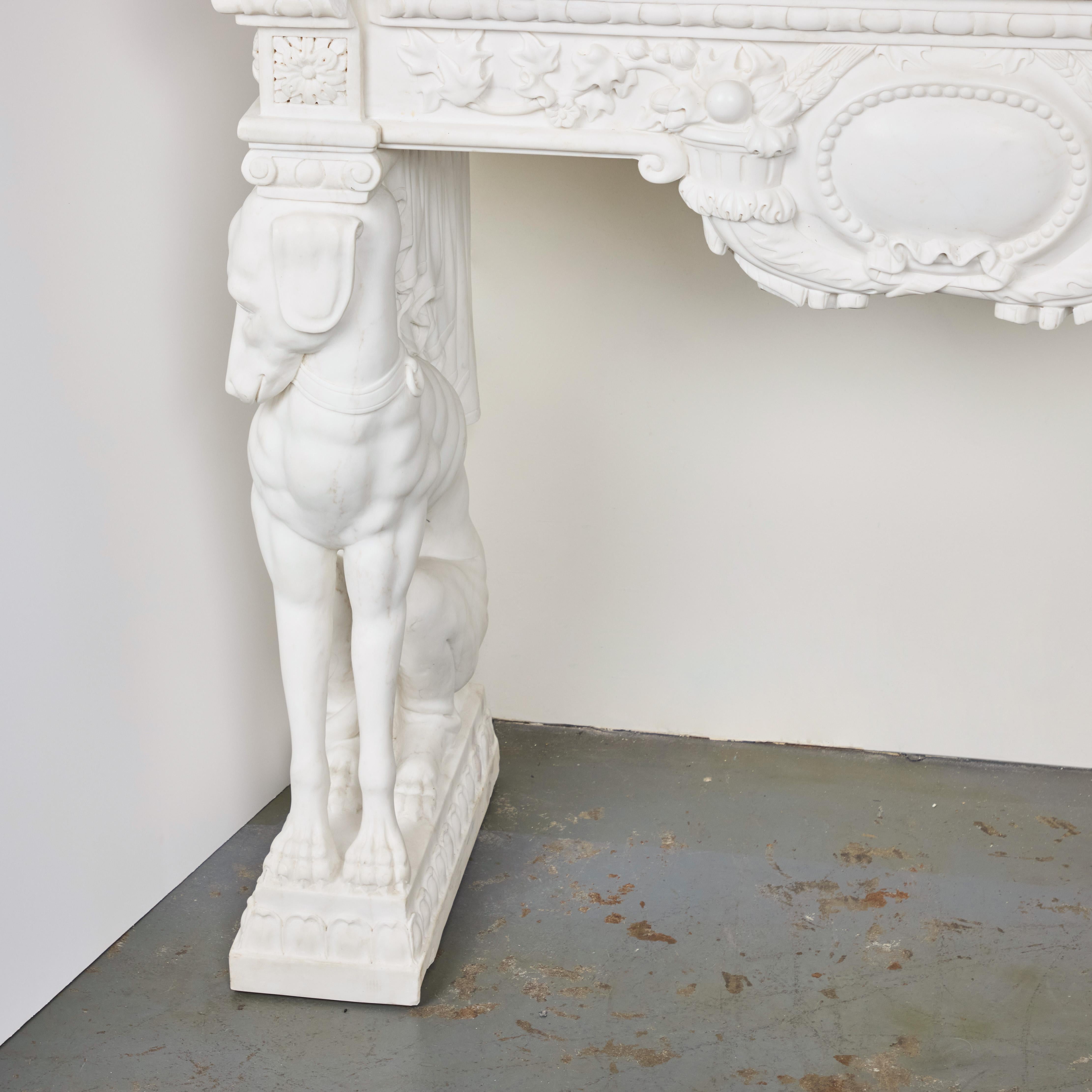 Italian Antique Hand-Carved Carrara Marble Console Table For Sale
