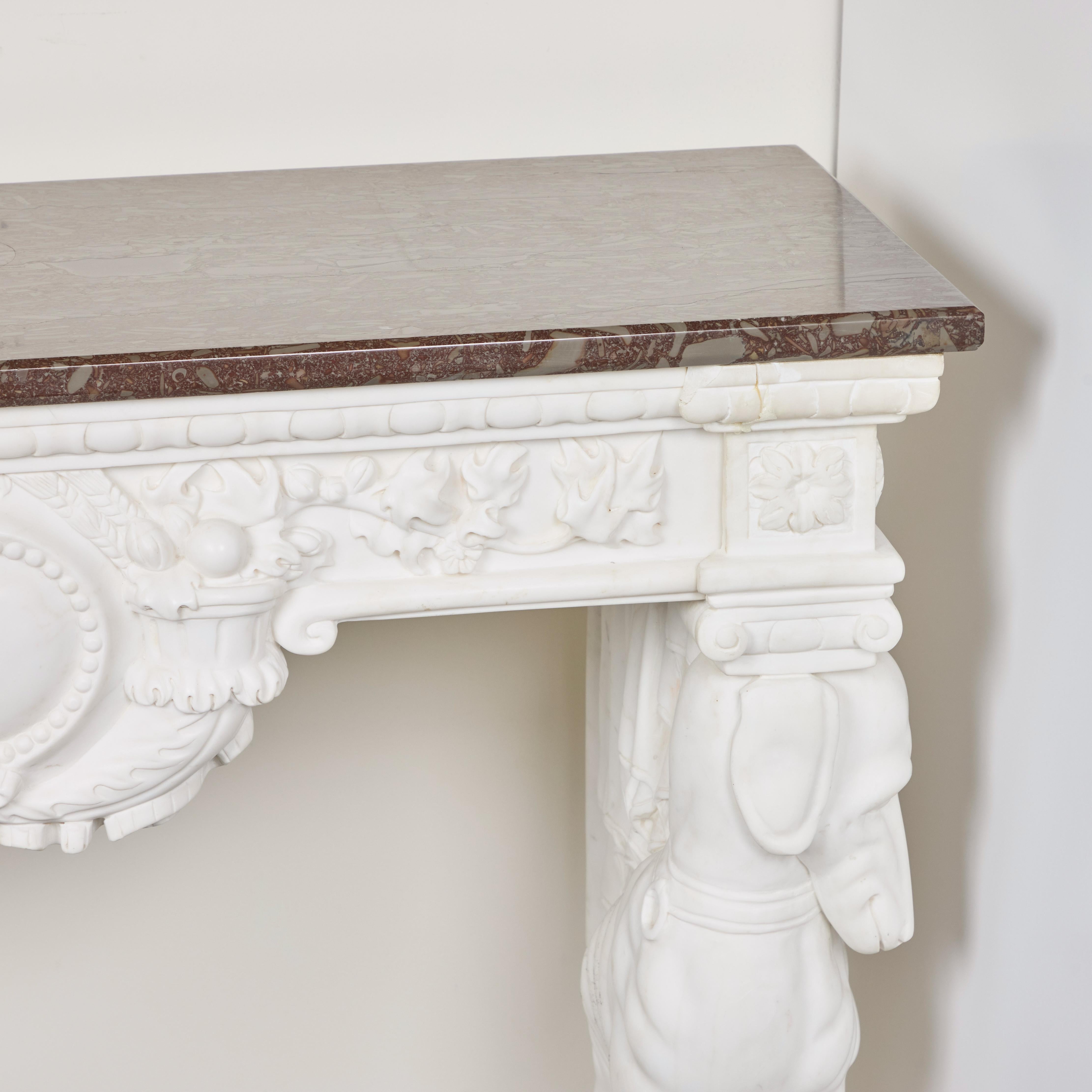 Early 20th Century Antique Hand-Carved Carrara Marble Console Table For Sale