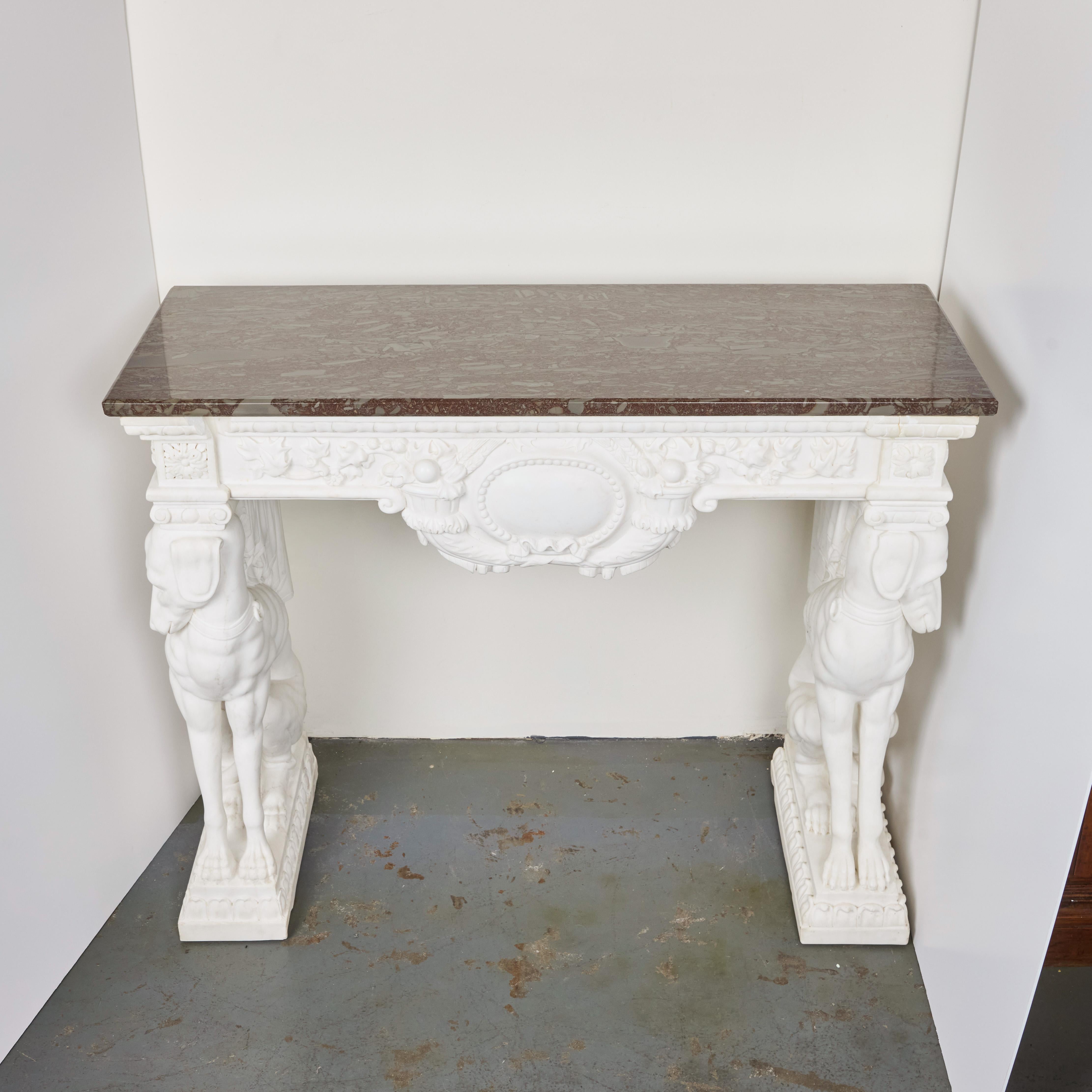 Antique Hand-Carved Carrara Marble Console Table For Sale 1