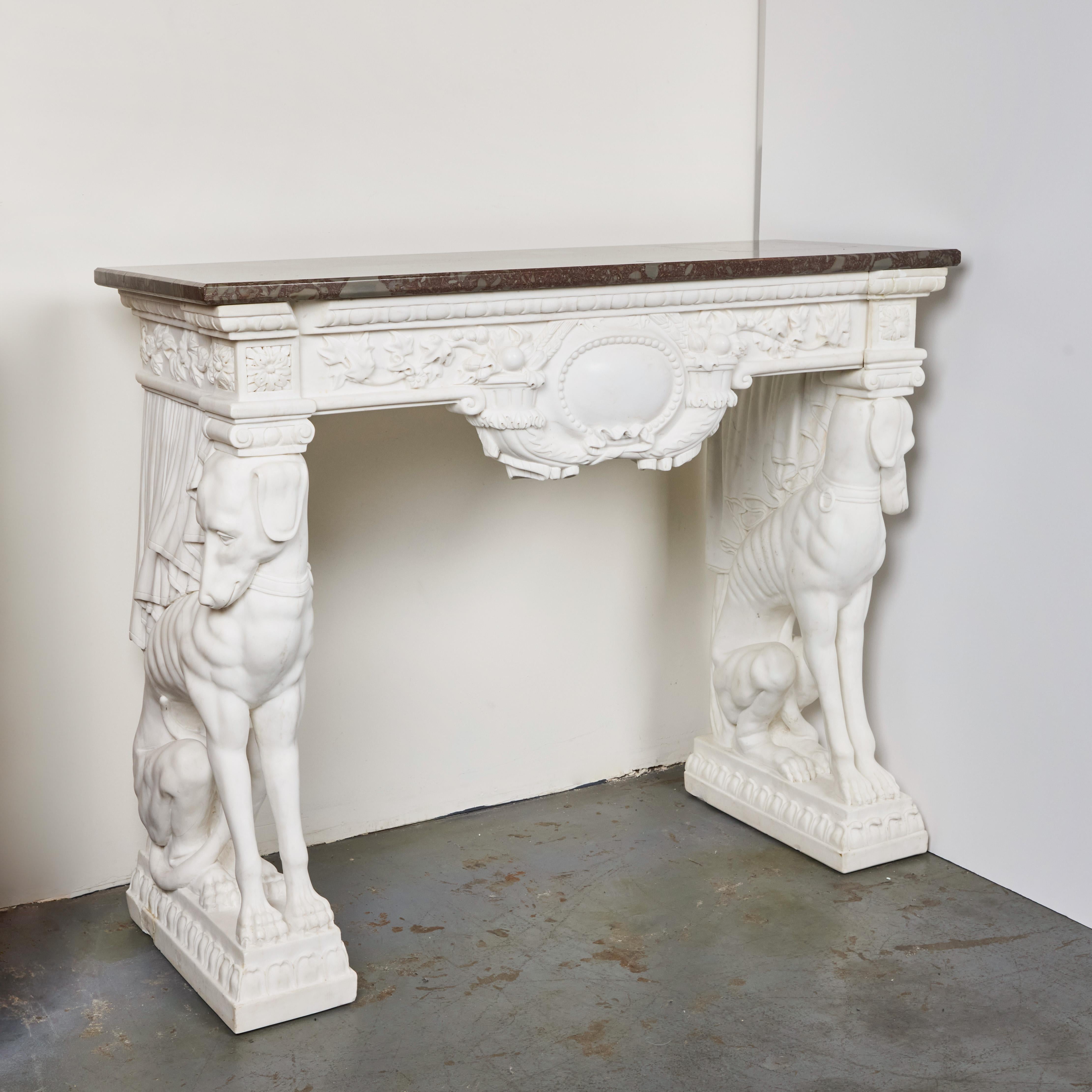 Antique Hand-Carved Carrara Marble Console Table For Sale 2
