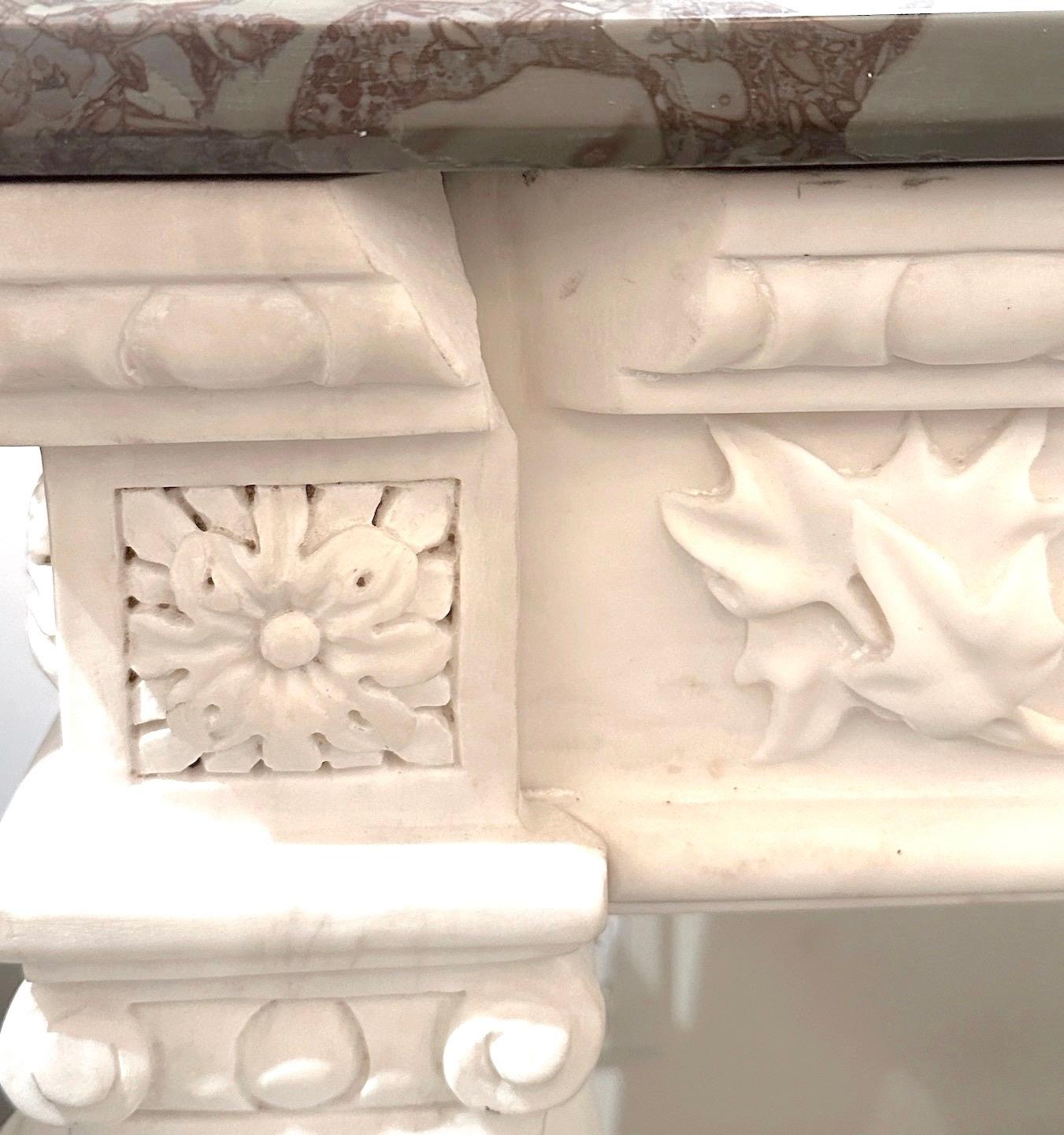 Antique Hand-Carved Carrara Marble Console Table For Sale 4