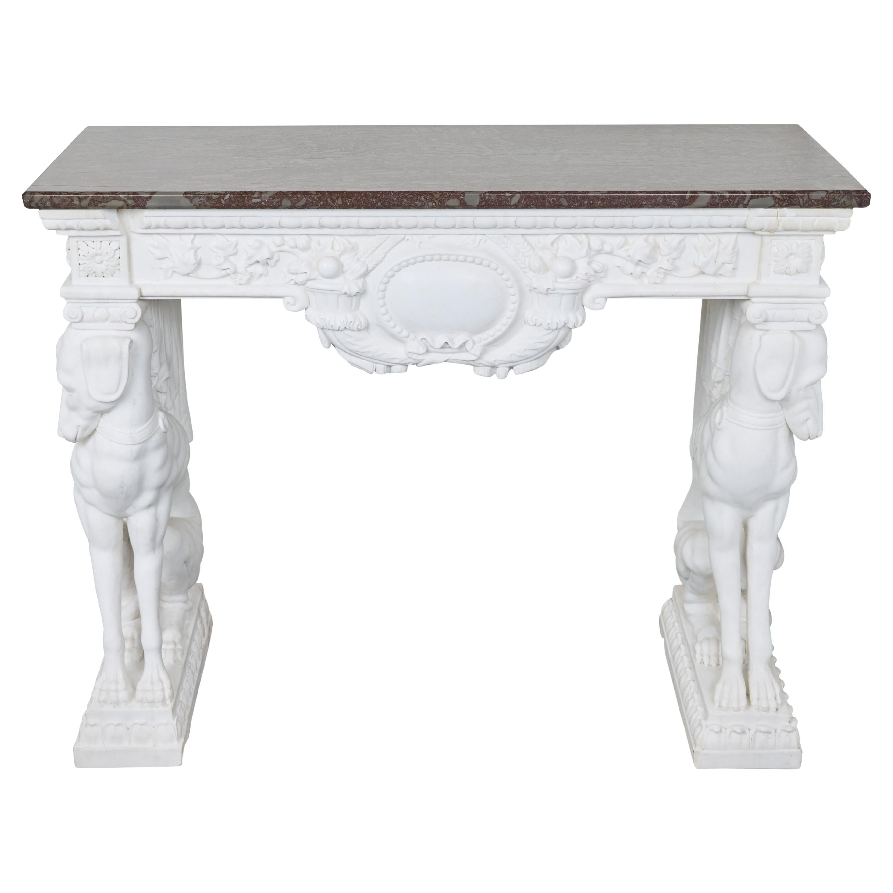 Antique Hand-Carved Carrara Marble Console Table