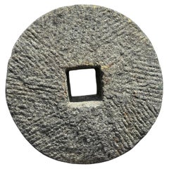 Antique Hand-Carved Cash Coin Garden Mill Stone, 19th Century